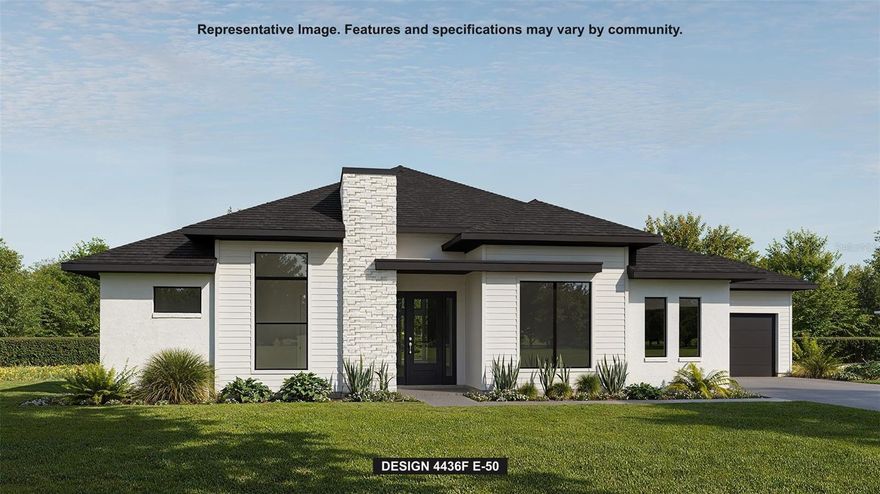 Under Construction. The front porch welcomes you into the grand entryway of the home boasting a 12-foot tray ceiling. Two secondary bedrooms embrace the hallway, each featuring a full bathroom and walk-in closet. The home office is off the entry, featuring French doors for extra privacy. Adjacent to the office is a private guest suite. The large game room provides additional space for entertaining. The formal dining room leads into the main living areas. The oversized family room boasts tall ceilings, hardwood floors throughout main living area, and a sliding glass door that provides easy access to the backyard covered lanai. The morning area connects the space to the kitchen which offers an island with built-in seating, a 6-burner professional gas range, ample counter space, and a walk-in pantry. The primary bedroom offers ample natural light from its large wall of windows. Double doors lead into the primary bathroom which offers dual vanities, a freestanding tub, glass enclosed shower, two linen closets, and two walk-in closets. The laundry room is centrally located off of the kitchen for easy access. A fifth bedroom is at the rear of the home and offers ample storage and an additional bathroom. Home features a 3-car split garage.