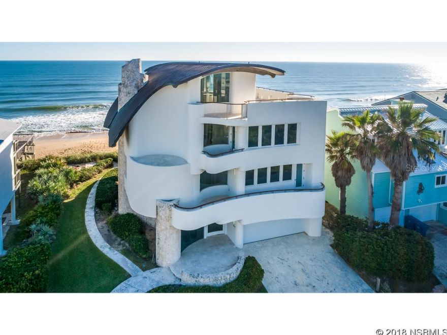 This luxury oceanfront property is prominently situated on one of the best beaches in Florida. Located in New Smyrna Beach on a private beach where your views span from the southern point of the island to the intercoastal. Given the tremendous location, it is hard to find a comparable property. The property offers everything that is required to be considered a world class estate. It is clean, modern architecture with top of the line amenities and views. This home offers luxury, comfort, and a lifestyle that once you arrive you will not want to leave. This superbly furnished luxury property offers an abundance of amenities including a 3-story open travertine staircase, wet bar, theatre room, master suite, and chefâs kitchen with top of the line appliances. The home offers breathtaking views of the ocean from every angle. A series of light and airy salon, as well as, seating areas throughout the home. This includes the fourth-floor observation area leading out to the rooftop terrace and one of the best views in New Smyrna Beach, making this perfect for entertaining or relaxation. ;Water: City