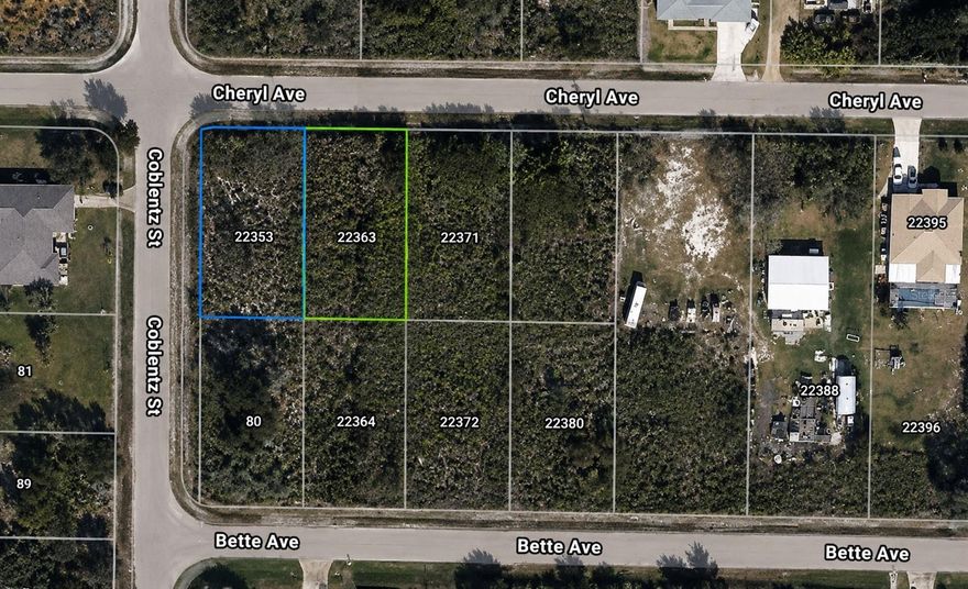 Build your vision from the ground up on this oversized double lot, perfectly positioned for both convenience and future potential. Tucked just off Veterans Blvd., this property offers easy access to Murdock—Port Charlotte’s commercial hub—as well as the shops, dining, and everyday essentials at Peachland Promenades. Need to get on the road? The nearby Kings Highway exit to I-75 makes travel a breeze.
Located in an X flood zone, this lot offers added peace of mind and flexibility when planning your build. With continued growth and development in the surrounding area, this is an opportunity to secure land in a location that’s only getting better.
Price includes both parcels—22353 and 22363 Cheryl Ave—giving you the space and flexibility to create something truly special, whether you’re ready to build now or invest for the future.
