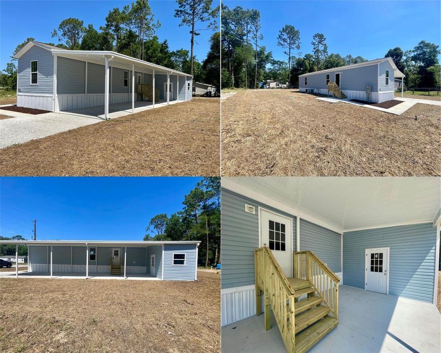 MOVE-IN READY NEW CONSTRUCTION! FHA, VA and USDA ELIGIBLE! READY FOR IMMEDIATE OCCUPANCY!! NO LOT RENT!! NO HOA. NO DEED RESTRICTIONS. YOU OWN THE HOME AND LAND. New Construction 2 bed 2 bath manufactured home with a 14' x 56' carport and shed for additional storage or a workshop. 7 YR Warranty through April 2033 Included! Home Warranty gives you peace of mind as it covers the structure, plumbing, electric, HVAC and appliances. Beautifully designed home in a quiet neighborhood with both manufactured and site built homes located in the heart of NW Ocala horse country located only MINUTES FROM THE WORLD EQUESTRIAN CENTER AND HITS. Open floor plan. Vinyl flooring throughout. Kitchen features a breakfast bar with refrigerator, range and dishwasher. Inside utility room. Primary suite features a walk-in shower. Guest bathroom with tub/shower combo. Conveniently located from restaurants, shopping, grocery stores, Paddock Mall, entertainment and beautiful RAINBOW SPRING STATE PARK known for its kayaking and outdoor activities.