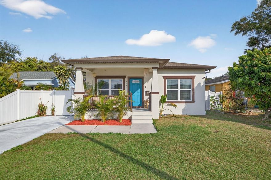 Situated on a quiet street just one mile from the vibrant waterfront community of Gulfport, this solid block home blends modern design, everyday functionality, and an ideal location. Built in 2022 and located in X Flood Zone, no flood insurance required, this 3-bedroom, 2-bath home offers a bright, open-concept layout designed for comfortable living and easy entertaining.
The kitchen is the heart of the home, featuring a large center island, oversized pantry, and a window over the sink that fills the space with natural light. Recessed lighting throughout enhances the clean, modern feel, while impact windows provide added peace of mind and energy efficiency.
The primary suite serves as a private retreat with a pocket door leading into the primary bath. Two additional bedrooms share a hallway bathroom, creating a flexible layout ideal for guests, family, or a home office.
Out back, the fully fenced yard offers space for pets, play, and gatherings, with an open patio perfect for enjoying Florida’s year-round sunshine. A welcoming front porch adds another inviting outdoor living area.
Just minutes from the Pinellas Trail for biking and walking, and with easy access to downtown St. Petersburg, area beaches, parks, and Gulfport’s shops, dining, and waterfront, this move-in-ready home delivers the best of modern living in a prime location.