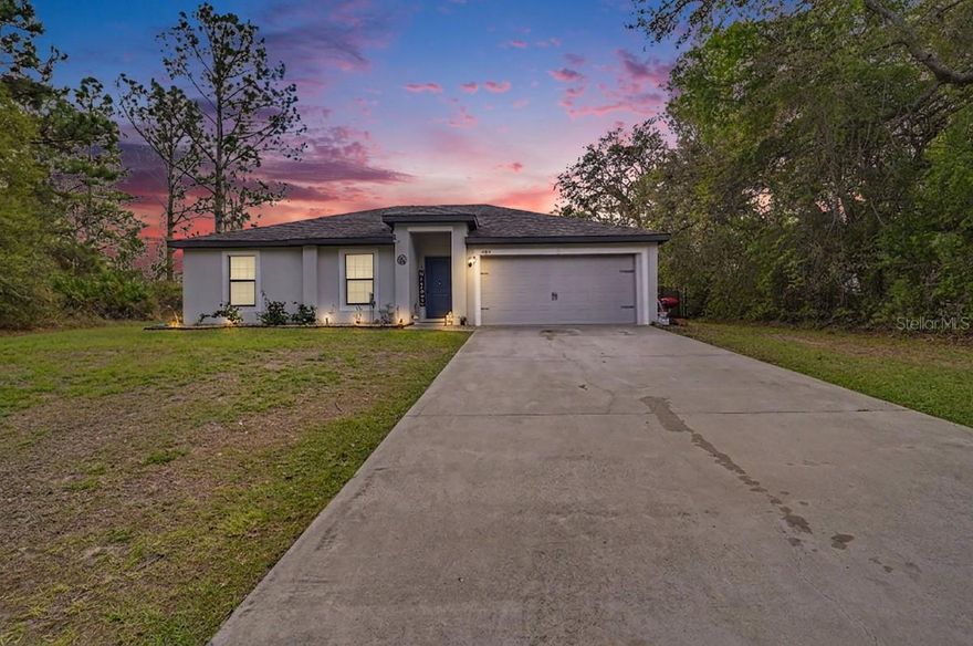 Deltona Lakes! This move-in ready, 2019 built home features 3 beds, 2 baths, 1,270 sqft, and a 2-car garage on a 0.23-acre fully fenced lot. Built on a solid slab with shingle roof and central AC — all just 5 years old — giving you new construction peace of mind without the price tag. 
Inside enjoy tile and carpet flooring, dark cabinetry, granite countertops, stainless appliances, split bedroom layout, walk-in closets, and an open living area perfect for entertaining. Backyard includes a storage shed and plenty of privacy. 
No HOA headaches — just a solid, well-built home ready for its next owner. Priced to move fast — schedule your showing today!