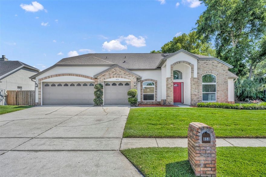 Spacious 4 bed / 2bath home in desirable Bentley Woods in the heart of Oviedo. Tons of natural light fill this home from every angle. Brand new LVP flooring throughout. Newer Roof & HVAC, as well as the kitchen appliances. The home boasts vaulted ceiling with 2 sky lights and large windows thru-out the home. The large kitchen offers lots of counterspace & storage -a large walk-in pantry and a separate breakfast area which is open to the family room. The huge, screened in lanai is perfect for entertaining. This home has an interior laundry room with Washer and Dryer included that has storage just off the 3-car garage. The primary bedroom has sliding doors to the lanai, vaulted ceiling and 2 separate 2 walk-in closets! The primary bath has double sinks with plenty of cabinet space. A tiled, walk-in shower and a great garden tub for soaking. The home provides all the creature comforts and space you could ask for. Rest easy knowing it features newer impact windows, rent includes lawn care, exterior pest control and irrigation service. The fantastic location is close to the Seminole Trail, walk to restaurants and shopping, UCF, 417, Oviedo High School & more! Call for a showing today! No PETS.