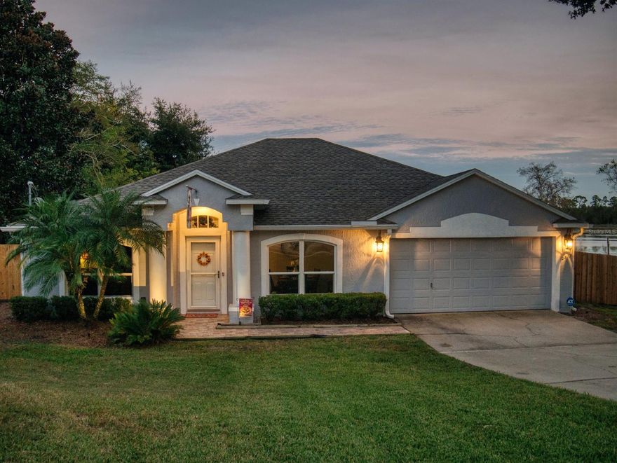 Welcome home to 2873 Bluestone Dr. Lovingly maintained, this picture perfect Lakefront 4 bedroom 2 bath pool home offers abundant living space and picturesque views overlooking the lake. Its tile floored, open floor plan includes a formal dining room, a cozy living room, and through French doors, a bonus room that serves as the 4th bedroom or could be a den, office or personal gym plus an inside utility room. The kitchen is the heart of any home and this is no exception. Overlooking the living area from a stunning new granite breakfast bar large enough to seat up to 4 comfortably ~ this welcoming space offers stainless appliances, and an easy to work in design and eat in nook. The Owners Suite is spacious and its bath features a double sink. Sliding glass doors gives access to the outdoor living area. This oasis will become a personal retreat with its glistening pool, calming fountain in the hot tub and serene views of the lake. This screened in area will make just relaxing with a cold beverage as easy and fun as entertaining loved ones. Bring the RV or the Boat, there’s plenty of room on this property. Combined with the adjoining parcel, this lot now offers nearly 1 acre of lake front property with plenty of room for a dock and an additional structure such as a large workshop. There’s even an adorable tree house that has electric running to it. Recent improvements include BRAND new AC, newer roof, pool enclosure was just re-screened and the propane heater for the hot tub has also recently been updated. Other features include a 2 car garage, privacy fence, and sprinkler system. All these features combined with its this central location you do not want to miss out on this rare gem ;Water: City