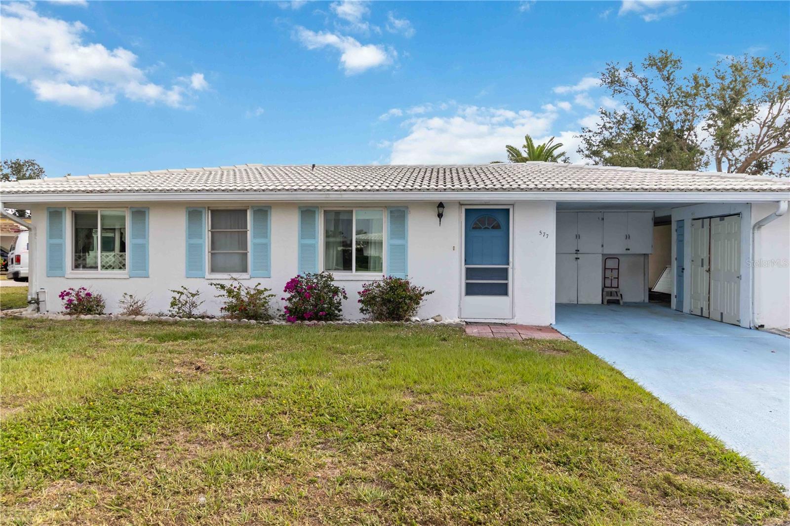 Looking for a detached, single floor, 3 bedroom & 2 bath Villa in Venice...close to everything? Hoping to find amenities like a clubhouse, game room, shuffleboard, library, bocce ball, horseshoes, fitness room, game room TWO heated pools and a spa that you can enjoy with friends, family and neighbors? Here is your chance to own a block home with tile roof on a cul de sac in a friendly community. You'll be close to beaches, shopping, restaurants or you can just enjoy your wonderful new tucked away neighborhood. NEW- A/C, Water Heater, Carpet in Family Room, 5 ThermaPane windows, Electrical Panel. SS refrigerator only 3 years old. Corian counters. Large Primary Ensuite with Walk in Closet. Two generously sized bedrooms and Guest Bathroom split from the primary. TWO living areas-choose the Living Room or the Family Room/converted Lanai, with all its natural light. Possible Turnkey. All appliances will stay. Main floor laundry room. Damage-FREE from last year's storms.