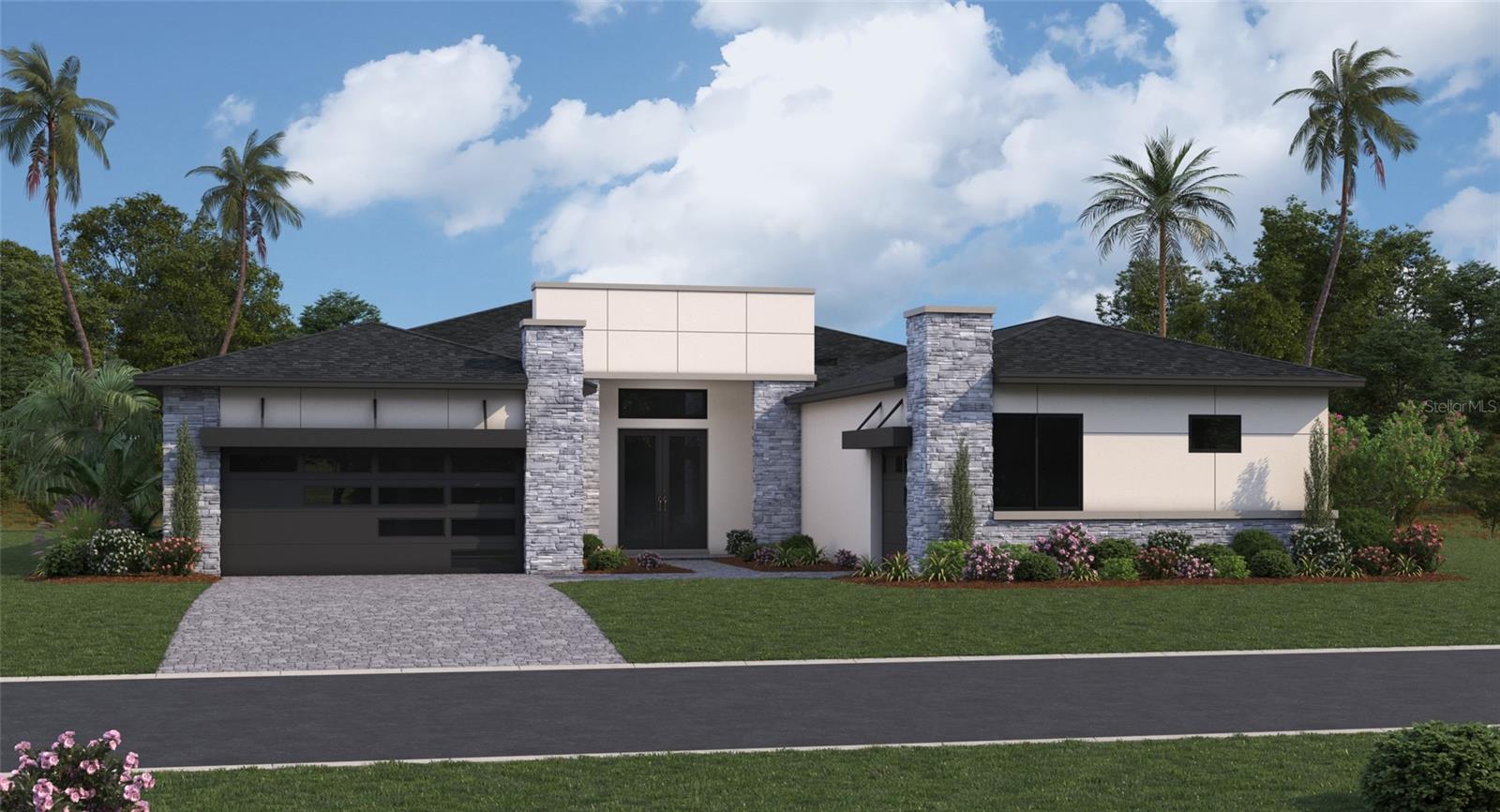 Under Construction. This stunning one-level Sabal floor plan offers 3 bedrooms, 3.5 bathrooms, 3,174 sq. ft. of living space, and two separate garages with a contemporary exterior design. Situated on a pie-shaped homesite in a quiet cul-de-sac, this home showcases amazing water and nature preserve views. From the covered front porch, a gracious foyer opens to the expansive family room with access to the covered lanai. The extended gourmet kitchen features double islands, a walk-in pantry, and overlooks the adjoining dining area, making it perfect for entertaining. The primary suite includes a spa-like bath with dual vanities, a Roman shower with dual shower heads, private water closet, and two walk-in closets. A versatile game room and generous covered lanai complete this impressive home.*Photos may differ from actual home and are for illustrative purposes only*