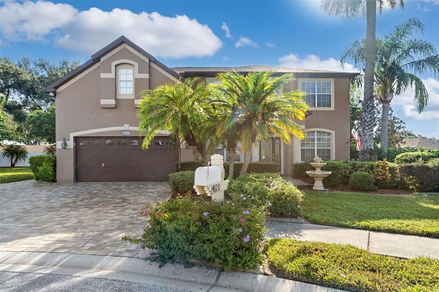 Welcome to this beautiful 4-bedroom, 3-bathroom,office, pool home perfectly situated on a fantastic cul-de-sac lot with serene pond views
and no rear neighbors , bigger lot. From the moment you arrive, you’ll notice the expanded pavered driveway, professional landscaping, and inviting curb appeal. Inside, the open floor plan features granite countertops, wood cabinetry, and plenty of natural light, creating an
ideal setting for both everyday living and entertaining. A dedicated office provides space for remote work, while the versatile upstairs
bonus room offers endless possibilities as a playroom, home gym, or media space.
The first-floor layout includes a recently updated full bath, while the primary suite and additional bedrooms provide comfort and
privacy for the whole family. Step outside to your private backyard oasis complete with a screened lanai, sparkling pool,  and a large
additional pavered patio perfect for gatherings plus small patio next to the pool where you can have fire pit to enjoy family time. Mature trees frame the pond views, adding tranquility and privacy.
This home is move-in ready with major updates already completed. With its combination of modern upgrades, functional living
spaces, and a beautiful outdoor setting, this property truly offers the best of Florida living. Major updates include Roof ( 2019),Hvac(2019,original), and Water Heater ( 2019).