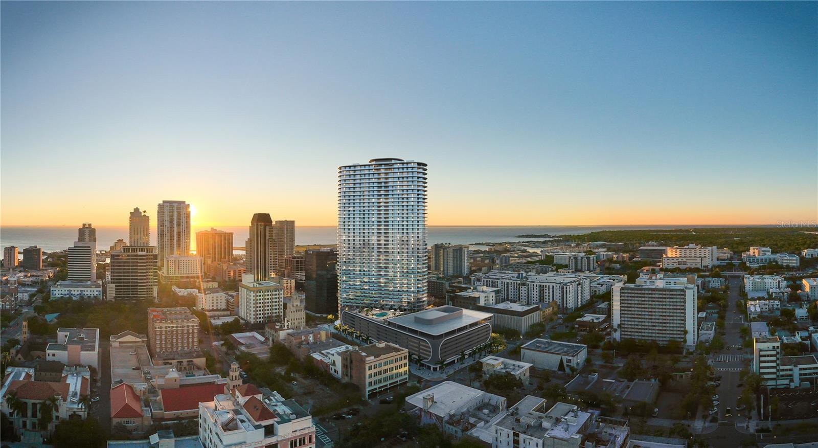 Under Construction. An iconic collaboration between award-winning firm Arquitectonica and New York’s Celano Design Studio brings a new level of luxury living to St. Petersburg. Located in the heart of downtown, 400 Central offers a modern, maintenance-free lifestyle with resort-style amenities and panoramic views.
This well-appointed 3-bedroom, 3-bath residence features 10’ ceilings and floor-to-ceiling glass that floods the space with natural light. A spacious terrace spans the full length of the home, accessible from the living area and each bedroom, offering seamless indoor-outdoor living and sweeping city views.
The gourmet kitchen showcases Italian cabinetry, quartz countertops, and stainless-steel JennAir appliances—including a 36” refrigerator, gas cooktop, wall oven/microwave, and dishwasher. The owner's suite features a luxurious bath with glass-enclosed shower, bench seating, and Grohe fixtures, plus a Whirlpool washer/dryer for added convenience.
Residents enjoy access to an expansive 7th-floor amenity deck with over 36,000 square feet of wellness and entertainment options, including a state-of-the-art fitness center, resort-style heated pool, theater lounge, private dining room, zen garden, and cabanas. The 45th-floor Sky Lounge and Observatory provide breathtaking 360-degree views of the city, Tampa Bay, and the Gulf of America.
Live above it all at 400 Central—where refined design meets elevated urban living.