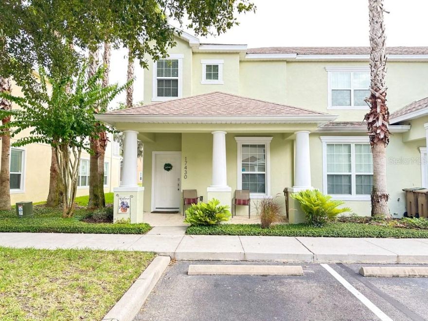 Welcome Home to this beautiful well maintained fully furnished 3 Bedroom, 3 Bath end unit town home with splash pool in the Serenity at Silver Creek community in the rolling hills of Clermont !! This townhome checks all the boxes with a new 2024 AC system, New Pool Pump & Housing. Newer Full size washer & Dryer, New Luxury Vinyl Plank in all bedrooms, new lush stair carpet, microwave and window treatments. This home offers a modern European flair throughout and truly is a must see, added bonus with a premium lot of water views and just a few steps from the community pool and clubhouse. As you enter this stunning home we have a bedroom to the right, with a full bathroom that can be made private to the room but also for guests to use. A spacious open plan kitchen/dining and living room, all elegantly decorated with a modern flair and stunning lighting. The gourmet kitchen is styled with European wood cabinets, stainless steel appliances and Quartz countertops with a waterfall edge, including a wine fridge accessible from the living room. Sliding glass doors off the living space lead to the splash pool and screened in lanai with plenty of privacy. Upstairs we have the primary suite with sliding glass doors leading to a huge balcony to relax. Ensuite double vanity and spacious shower and large walk in closet. The third bedroom is oversized with 2 full beds, a desk area and snug little window seat spot, walk in closet and full bathroom. The layout of this home is perfect to give guests privacy and space to relax. This home can be rented short term/air B & B - snowbird retreat or even full time living. Perfectly located just minutes from shopping, restaurants, Disney and all major HWYS. The HOA fee includes Exterior Maintenance, water, sewer, concierge trash pick up, dedicated parking space, club house, pool, gym and games room !! This truly is a turn key property, current bookings can also convey, call today for your own private tour !!!