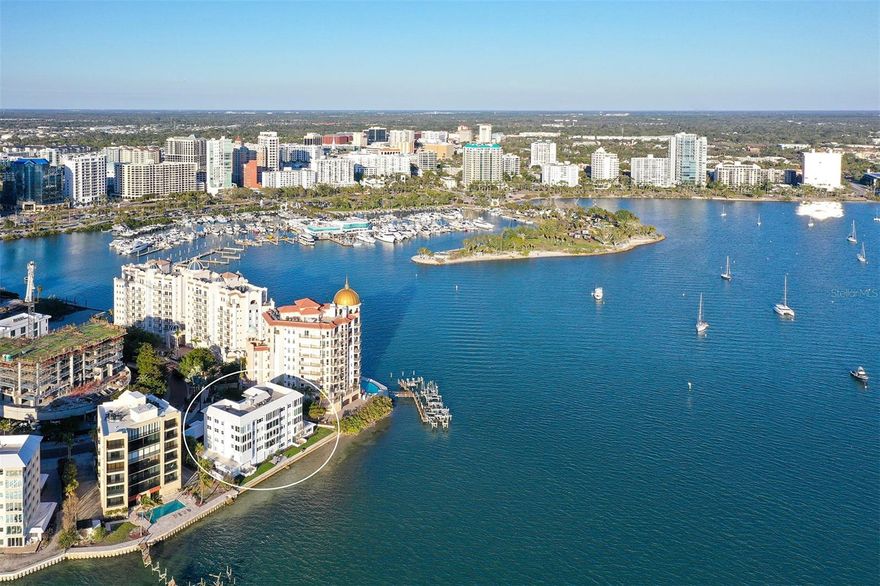 One of the most unique waterfront penthouses on Golden Gate Point in downtown Sarasota, this fully renovated condo was combined from two units and designed with an open floor plan to maximize the best views in the community. At the tip of Golden Gate Point, you will enjoy 180-degree panoramic views from the city to the marina, to the Ringling Bridge with sunrises, sunsets, marine life and boating activity. With nearly 3,000 square feet and 75 linear feet of living space, there is plenty of room for relaxing or entertaining while enjoying the amazing views of the bay from the floor-to-ceiling windows. With three bedrooms and three-and-a-half baths, this is the condominium for families or for hosting guests. The main bedroom suite features waterfront views and includes a large closet with built-ins and an upgraded bath with dual vanities, soaking tub and shower. The gourmet kitchen features an expansive granite island with Bosch appliances and looks out toward the dining area with windows providing endless water views. A split floor plan, the other side of the condominium features an en-suite bedroom, second guest bedroom, full bath, half bath, laundry and utility room. The spacious front porch is a great place to enjoy the outside with convenient access to the elevator. Two parking spaces with a storage closet come with this condominium and are conveniently under the building. The location doesn't get much better than this, just a few minutes to Marina Jacks and downtown Sarasota and less than 10 minutes to St. Armands Circle and Lido Beach. Don't miss this opportunity to own a one-of-a-kind modern renovated condominium with some of the best views on Golden Gate Point.
