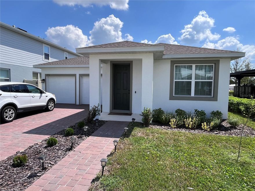 Move right into this beautiful one-year old home located in Parkview preserve in Apoka FL. This home offers an open floor plan with a large living and dining areas and lots of natural light. The kitchen is designed with a large island fitted with a gorgeous quartz counter-top, two pantries, plenty of cabinet space and a gas stove. The master suite offers a dual sink vanity, a large walk-in closet, tiled shower, and a private commode area. The foyer is finished with attractive millwork to add to the beauty of this one-of-a-kind property. The guest bathroom is newly updated with an above counter sink and beautiful quartz countertops. Enjoy peaceful evenings on the lanai overlooking your beautiful backyard with no rear neighbors!. The property is fully fenced. Washer and dryer are included. Parkview Preserve offers amenities that include a playground, dog park, walking trails and a beautiful pool and cabana. This home will not last.