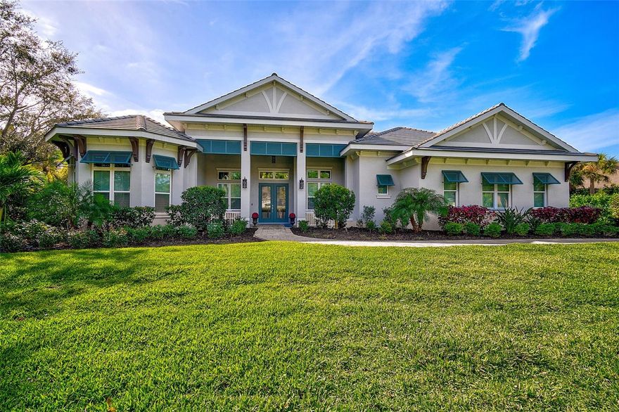 **DON’T WAIT TO BUILD!!  EXQUISITE, NEWLY-CONSTRUCTED, FRENCH WEST INDIES STYLE ESTATE** located in the COVETED, OAKS BAYSIDE Country Club Neighborhood on Sarasota Bay waters offers superb attention to detail.  This Custom-Built residence boasts 4 En Suite Bedrooms PLUS Large Den/Office, 5 Full and 1 Half Baths and features impressive Upgrades throughout its Open Floorplan concept.  A well-equipped Chef’s Kitchen with large island sitting area, adjacent great room and dining room are all ideal for entertaining and showcase High Ceilings that range from 13ft to nearly 15ft.  The Owner’s Bedroom Suite features Multiple Walk-in Closets, Custom Tiled Shower, Woodbridge Soaker Tub, Dual Vanities, etc.  The stunning, expansive and screened outdoor living space is the epitome of Florida living and features an impressive kitchen and eating area, additional covered and cozy sitting area complete with attractive gas fireplace and a Picturesque, Heated, Saltwater Pool & Spa.  With its highly sought-after, Southern Exposure and Preserve View, the setting achieves desired Privacy.  Technology abounds with the latest Pentair control system for Pool/Spa, efficient tankless gas hot water heater, over $50k in automated window treatments, whole house water filtration, and countless other features.  Premium, Engineered Hardwood and Porcelain Tile floors throughout. THE OAKS is a distinguished country club community which boasts many accolades including: Platinum Club of America, Emerald Club of the World and Elite Distinguished Club of the World - where amenities include Two, 18-hole Championship GOLF courses, Award-Winning TENNIS program with 12 har-tru hydro-grid tennis courts, 4 PICKLEBALL courts, state-of-the-art FITNESS center and junior olympic, heated community SWIMMING POOL. THE OAKS is just minutes from nationally ranked Pine View School, the Legacy Bike Trail, Area Beaches and all that Gulf Coast living has to offer. Membership is required and available. **ENJOY THE 3D VIRTUAL TOUR**