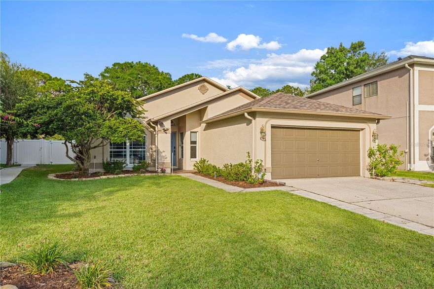 Welcome to 1623 Gray Bark Drive in the heart of Oldsmar! This well-maintained 3-bedroom, 2-bath home features a desirable split-bedroom floor plan offering both privacy and functionality. The kitchen has been updated with new countertops, while the refrigerator and microwave have both been recently replaced for added convenience. Major updates provide peace of mind, including a new roof in 2022, A/C in 2023 complete with a UV light sanitation system, interior paint refreshed in 2024, and a brand-new water heater installed in 2025. Step outside and enjoy a backyard designed for relaxation, complete with mature shaded trees creating the perfect setting for entertaining or unwinding after a long day. Residents enjoy extremely low HOA fees while still having access to fantastic community amenities including a pool, playground, and park area. Nature lovers and outdoor enthusiasts will appreciate the neighborhood trail leading directly to R.E. Olds Park, known for its scenic waterfront views, fishing pier, playgrounds, and community events. The home is also just 1.3 miles from Oldsmar Sports Complex, offering sports fields, pickleball courts, playgrounds, walking trails, and recreational activities for all ages. Conveniently located near shopping, dining, and Tampa Bay area attractions, this home combines comfort, updates, and lifestyle all in one.