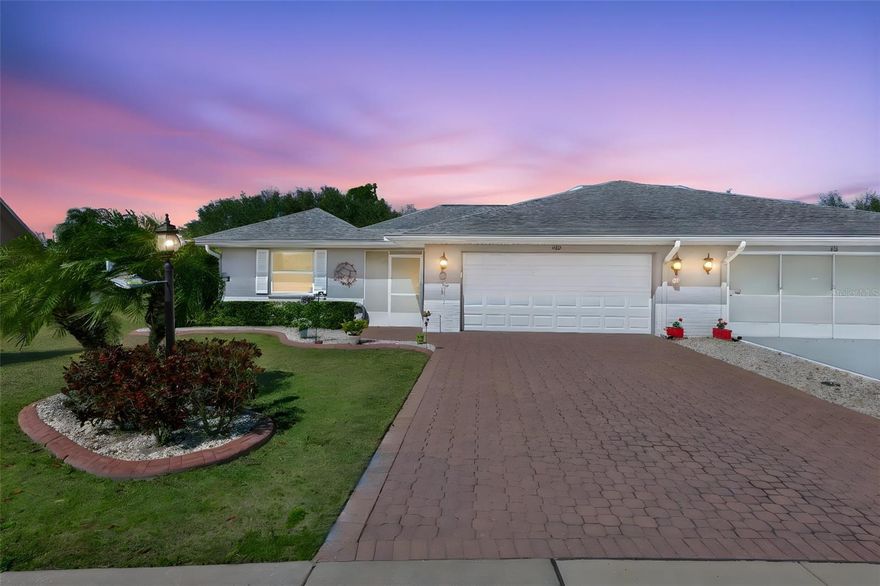 *Click on 3D Tour above* EXCEPTIONALLY maintained, SPARKLING CLEAN, UPDATED, GOLF COURSE VIEW 2 BED/2 BATH home located on ALMOST 1/2 ACRE. 1 year HOME WARRANTY offered for peace of mind. This is an exceptional value and priced to sell! The exterior is fully landscaped with easy to maintain plants and custom accents such as decorative brick pavers on the walk and driveway along with decorative curbing around all landscaping features. The front screened walkway is perfect for morning coffee and offers security for packages delivered. The OPEN FLOOR PLAN leads you right into the home with a stunning VIEW of the outdoors. The interior is BRIGHT and flooded with natural Florida sunshine due to the lovely glass front door, LARGE NEWER windows w/NEW CUSTOM WINDOW TREATMENTS ($4K+) and MULTIPLE, LARGE SOLAR TUBES in the main living areas. The rooms are all good size with positive energy flowing through them. The oversized, open, sparkling clean EAT-IN kitchen offers, NEW QUARTZ COUNTERS, new sink, newer STAINLESS-STEEL appliances (2021), NEW COOKTOP (2025). The home has UPGRADED CONTEMPORARY TILE FLOORING and 5” baseboards throughout the whole house (2020).  The owner’s suite has a large SITTING ROOM, BLACKOUT window treatment, walk in closet and UPDATED en-suite bath, with a PRIVATE room for the shower and toilet. The Guest bedroom is large with BLACKOUT window treatments, walk-in closet and can also be a private suite, due to the adjoining UPDATED bathroom.  The best part of this home is BEAUTIFUL, ALL SEASON, FLORIDA room.  You can open the windows and enjoy the sea breezes when it is cooler or close the windows and enjoy the room whether it is hot or cold outside.  There is even a large OPEN-AIR patio, which is perfect for grilling and entertaining, that is connected to the Florida room. Both of these spaces offer STUNNING greenspace VIEWS along with a view of the golf course and water. Due to the orientation of the house, you never have to be concerned with golf balls as golfers tee off of the 4th hole. The OVERSIZED garage offers a FULL WALL CLOSET SYSTEM, pull-down staircase and epoxy flooring. Please check out the attached feature sheet with your agent for more information. Sun City Center is an extremely active 55+ community with over 250 Social and Sports clubs to partake in. Golf carts are used throughout the entire community. Many residents say that this is like an "Adult Summer Camp", so come and enjoy the lifestyle that you deserve, at a price that is phenomenal! Furniture can be purchased under separate bill of sale. Roof – 2014; Electric Panel - 2025; Replumbed; Kitchen Appliances – 2021/2025; 1 year HOME WARRANTY