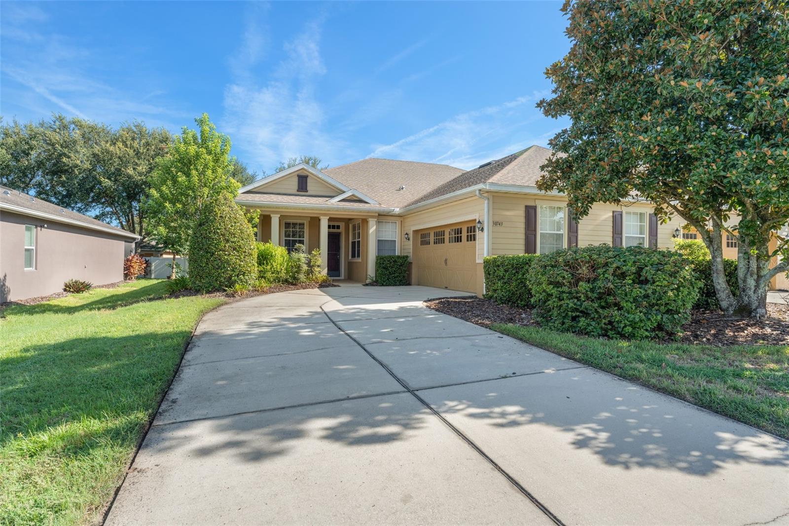 Enjoy this amazing 1/2 Duplex in desirable Gated Sullivan's Ranch! This home is part of the 55+ section of Sullivan Ranch with over 1,600 square feet of living space. There's plenty of room for everyone, whether you're entertaining guests, working from home or relaxing with your loved ones. The home features an open floor plan and the large living area welcomes you with natural light and offers plenty of space for cozy movie nights or casual gatherings. The kitchen is truly the heart of the home. Enjoy granite countertops, plenty of cabinet space, and a large breakfast nook. The primary bedroom is spacious and provides a quiet retreat at the end of a busy day. The en-suite bathroom has double sinks, a soaking tub, and a separate walk-in shower – everything you need to unwind and recharge. Two additional bedrooms are generously sized - perfect for guests or an office. Step outside into your peaceful backyard, complete with a covered screened-in patio. Sullivan Ranch is located minutes from downtown Mt. Dora's shopping and dining venues and is minutes to major highways. Schedule a tour today – it’s a place you will love to call home!