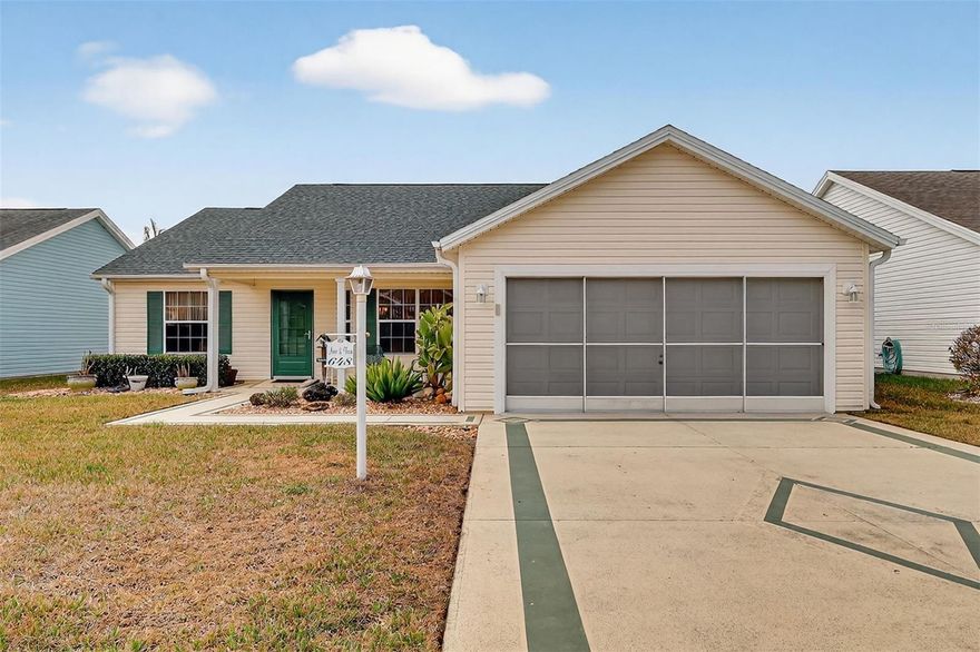 Welcome to this inviting and FULLY FURNISHED 3-bedroom, 2-bath home with 1,774 SqFt of living space, located in the Village of De La Vista in The Villages 55+ community. From the moment you step inside, you’ll feel the home’s charming and welcoming atmosphere, highlighted by light-colored laminate flooring, soothing paint tones, and elegant chair rail accents. The living room blends seamlessly into a dedicated dining room and nicely sized family room with a freestanding electric fireplace in between. The primary suite includes an ensuite bath featuring a walk-in shower and a large walk-in closet. The additional bedrooms and guest bath are thoughtfully located away from the primary suite, providing privacy for both owners and guests. This home is designed with comfort and convenience in mind, featuring an ADA-accessible entryway, wide doorways throughout plus recent updates including a new roof and new HVAC unit. Ideally situated between Spanish Springs and Sumter Landing town squares, you’ll have easy access to dining, shopping, and entertainment. Best of all, this property comes with no bond, offering exceptional value in one of Florida’s most sought-after active adult communities.