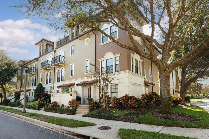 Indulge in the ultimate luxury lifestyle nestled within the 24-hour guard-gated community of Fountain Parke at Lake Mary. This exceptional 3-bedroom, 4.5-bath, 4-story Mediterranean-inspired townhome with a private ELEVATOR offers elegance and convenience at every turn. The exterior boasts a stucco façade, terracotta tile roof, and an inviting front patio with lush landscaping.  While inside, you will find freshly painted neutral walls, newer warm engineered hardwood floors, and new plantation shutters throughout.  Once inside, the bright, inviting foyer leads to a first floor guest suite with a full bath and easy walk-in shower.  The spacious two-car garage will meet your extra storage needs with custom storage that conveys with the sale.  The Sellers had an EV charger installed for the new owner's convenience!  The second floor boasts sun-filled living and dining spaces framed by arch-topped windows.  The gourmet kitchen dazzles with newer stainless steel Samsung appliances, granite countertops, and 42” upper cabinets.  The bedrooms feature an enviable amount of closet-storage space and serene views with a private balcony and an exterior storage room. The primary suite offers plush comfort with his and her custom-designed closet space and a primary bathroom complete with dual vanities and a shower with a soaking tub. The fourth floor offers more indoor space for movie nights, a pool table or a fourth bedroom.  Another private balcony and a rooftop terrace elevate outdoor living on the fourth floor with a full kitchen, wet bar, and grill—perfect for hosting under the stars.  Additional peace of mind comes with a new HVAC system, ensuring year-round comfort.  Enjoy resort-style amenities including a community pool and hot tub, tennis and pickleball courts, putting green, dog park, clubhouse, and fitness center.  Ideally located near I-4 and major roads, golf courses, shopping, dining, and major attractions, with Orlando, Disney, and Florida’s beaches just minutes away, this home delivers an unparalleled blend of sophistication and convenience.  Schedule your private tour today and make this extraordinary residence yours.
Video and/or audio surveillance with recording capability may be in use on these premises.  Conversations should not be considered private.