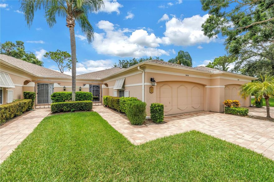 Welcome to effortless living in the highly coveted Chanteclaire enclave within The Meadows. This beautifully maintained villa offers timeless style, thoughtful upgrades, and a prime location just minutes from University Town Center, Lakewood Ranch, Benderson Park, and downtown Sarasota. Positioned along the fourteenth tee, the home provides tranquil golf course views and is only steps away from the community pool. A bright and open kitchen features stainless appliances, ample cabinetry, and a serving window that opens to the dining room, making it perfect for both casual meals and entertaining. Recent improvements include an HVAC system (2022), water heater (2023), and complete overhead home repiping (2018) for added peace of mind. Elegant touches such as crown molding, plantation shutters, luxury vinyl flooring, recessed lighting with dimmers, and smooth ceilings bring refinement to the interior. The spacious garage includes shelving for extra storage, and the screened lanai is equipped with a motorized hurricane shutter for added protection and convenience. Residents of The Meadows enjoy access to a wide variety of recreational amenities and activities, including the golf club that is targeting a November 2025 re-opening with Benderson Management, as well as more than 1,600 acres of open space, 85 picturesque lakes, and over 14 miles of walking and biking trails woven through a canopy of mature trees. Whether you are searching for a seasonal getaway or a permanent residence, this villa presents a rare opportunity to enjoy a carefree lifestyle in one of Sarasota’s most established communities.