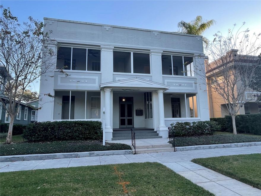 One or more photo(s) has been virtually staged. Live across from Anderson Park in Hyde Park on Morrison. This 2nd floor spacious newly renovated 1922 vintage apartment is undergoing final touches and will be available for annual lease in February 2026. Relax on the 20ft by 8ft covered screen front balcony overlooking Morrison and Anderson Park. Large Apt with 1175 Sqft, one bedroom one bath with fireplace, storage closets, off street parking. Water, sewer, trash, and yard maintenance included. Features include: front load washer and dryer, brand new stainless steel appliances, granite countertops, gleaming original wood floors, tile floors, high ceilings, heavy base board moldings, picture railings, crystal door knobs, window sash, plaster walls, and very light and bright throughout! Enjoy Living in the heart of Hyde Park shopping, dining, events, and convenience to SoHo District and Bayshore Blvd, the longest linear sidewalk in South Tampa along the bay and connectivity to Davis Island and Harbour Island and downtown.