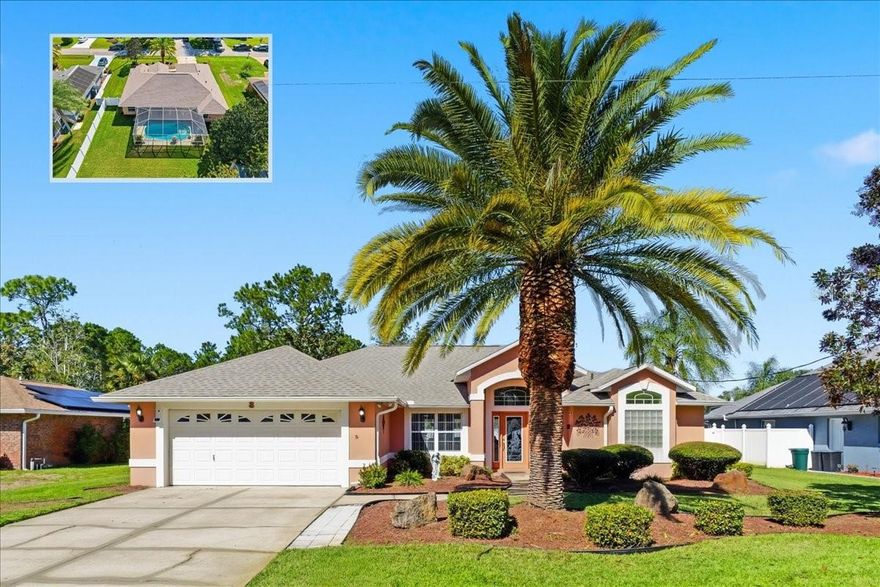 Welcome to this beautifully maintained 3-bedroom, 2-bath Pool Home built by Howell Custom Homes. Nestled in the sought-after Pine Lakes neighborhood — one of Palm Coast’s most established and peaceful communities. Step inside to find a bright and open floor plan with spacious living and dining areas, vaulted ceilings, and plenty of natural light throughout.
The kitchen offers plenty of cabinet space, a cozy breakfast nook, and views overlooking the sparkling screen-enclosed pool and lanai — perfect for relaxing or entertaining family and friends year-round. The primary suite features a walk-in closet and private bath with dual sinks and a walk-in shower.
Enjoy Florida living at its best with a private backyard oasis, surrounded by lush landscaping and mature trees for added privacy. Additional highlights include New Roof 2021, HVAC 2019, and a Newer Water Heater, Resurficed Pool, White Viynal Fencimg, and a Shed.
Conveniently located near the Pine Lakes Golf Club, local parks, shopping, restaurants, and just a short drive to the beach.