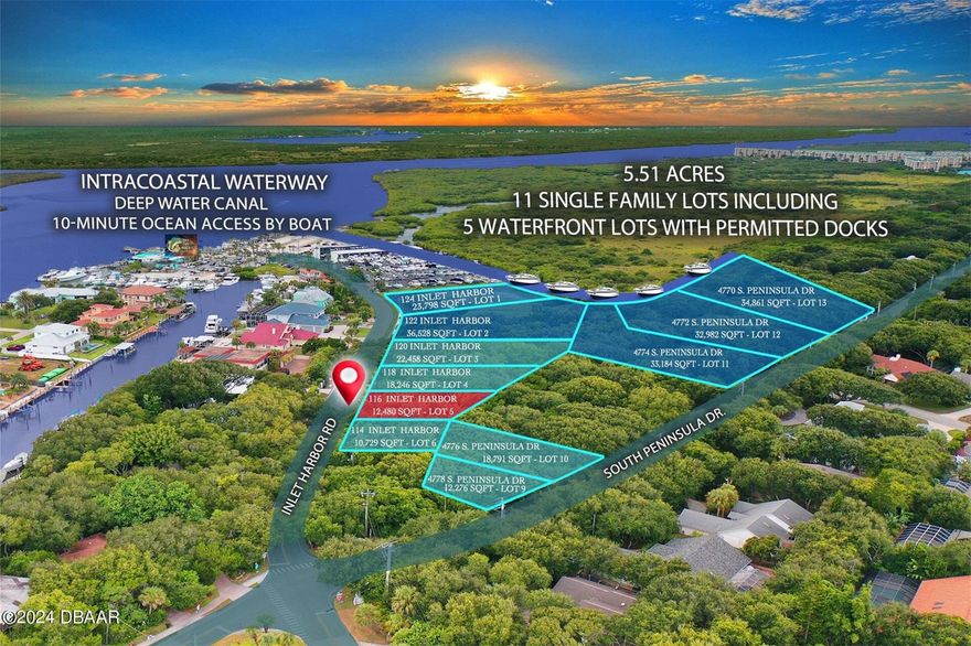 Build your dream home in the highly desirable Inlet Harbor Estates Subdivision of historic Ponce Inlet, Florida! This is rare opportunity to purchase a spectacular, development-ready lot near the historic Ponce Inlet Lighthouse. This property has utilities available on-site and a 35' height allowance to take advantage of the stunning Intracoastal views and sunsets. Whether you love swimming, surfing, boating, fishing, golf, tennis, or sunbathing, this location is perfect for enjoying the Florida coastal lifestyle to the fullest! Live steps from the beautiful white-sand beach and the world-class surf break and dog beach at Jetty Park. Launch your paddle-boards at one of several Intracoastal access points nearby and watch the dolphins frolic in the inlet at sunset! 

Inlet Harbor Marina is right next door, offering charter fishing excursions and accommodations for both small watercraft and large yachts, as well as a fuel station, electric and water hookups, bait shop, and dry-dock storage. Visit the Marine Science Center to learn about local marine life or explore the beautiful local ecosystem along nearby nature trails. Climb the iconic Ponce Inlet Light House and learn about the rich history it offers. Choose from several charming waterfront restaurants serving fresh seafood and delicious local cuisine, or venture to the surrounding communities for ample dining, shopping, and entertainment opportunities. This is truly the perfect location to build your forever home amid some of the most spectacular amenities coastal Volusia County has to offer!