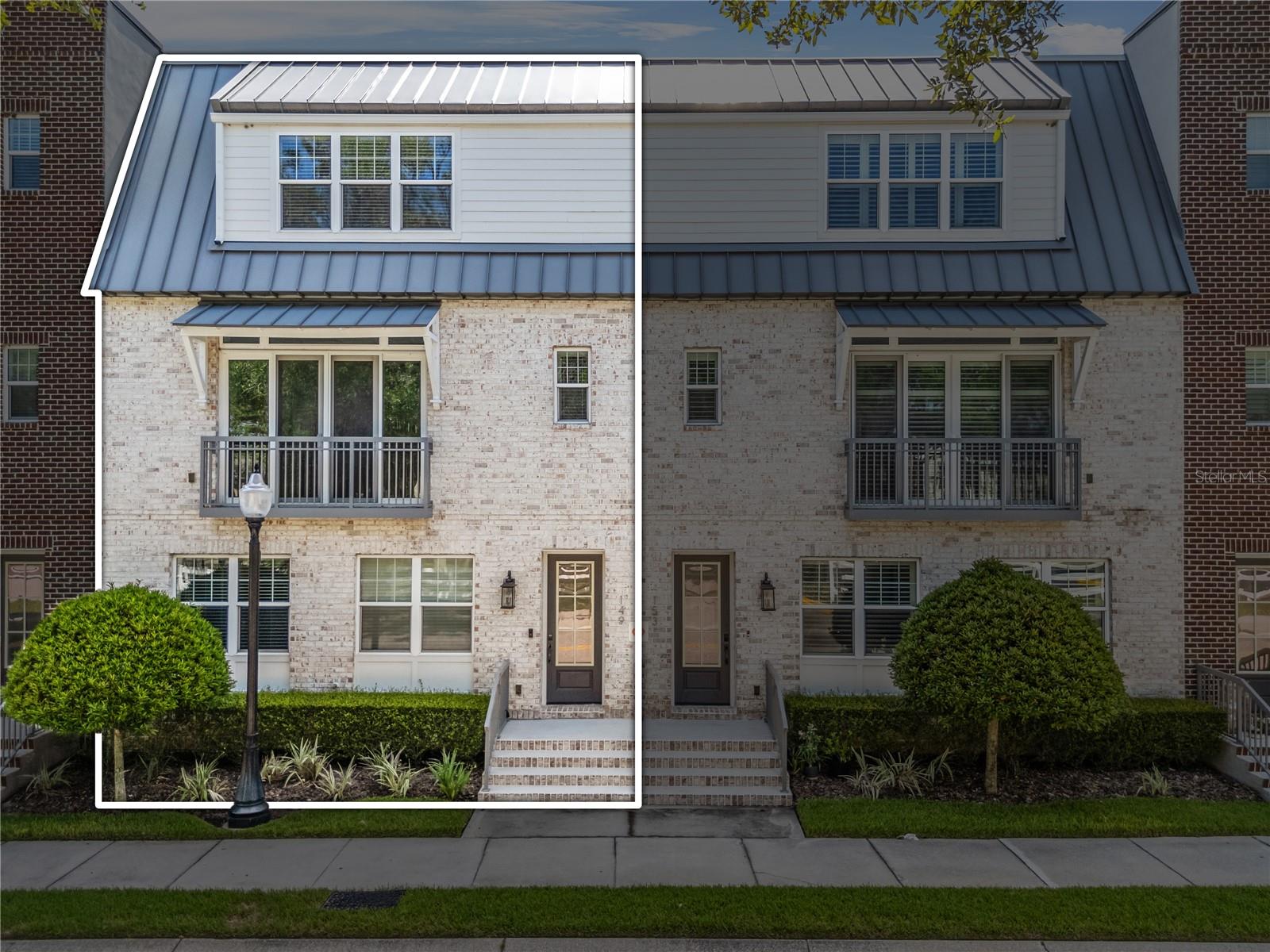 Gorgeous former model in this beautiful masonry wrapped complex in the heart of Winter Garden! Only 4 of these large 2900 SF units in entire complex which have a separate golf cart garage in addition to the two-car garage. Click on virtual tour for Matterport walk through and floorplan. This unit is elevator ready!! Ground level features a nice en-suite bedroom with walk in closet, full bath and option for additional washer and dryer. Gorgeous dark wood floors in all main areas. Main level offers a light and bright open floorplan with gourmet kitchen, custom inlay ceilings, pantry, dining area and light and bright living space with balcony and large windows and doors. The highly upgraded kitchen offers glass door cabinetry, lighting, stainless Samsung appliances, gas range, and beautiful granite counter tops with huge island for that special entertaining. The third floor is a wonderful retreat with spacious master suite and additional bedroom, both with full en-suite bathrooms and laundry area.
Master suite has TWO huge walk-in closets and adjoining master bath featuring a double vanity, tile walls, luxury soaker tub, large glass enclosed walk-in shower. Additional features are Crown molding, recessed lighting, ceiling fans, custom plantation shutters, custom build in shelving organizers, pantry, on demand hot water heater, fire sprinklers, smoke and carbon monoxide detectors, prewired and plumbed for central vacuum system and so much more. Truly one of the most elegant units in the complex. This complex offers carefree lifestyle with a two-minute walk to all restaurants and shops in beautiful historic downtown Winter Garden.