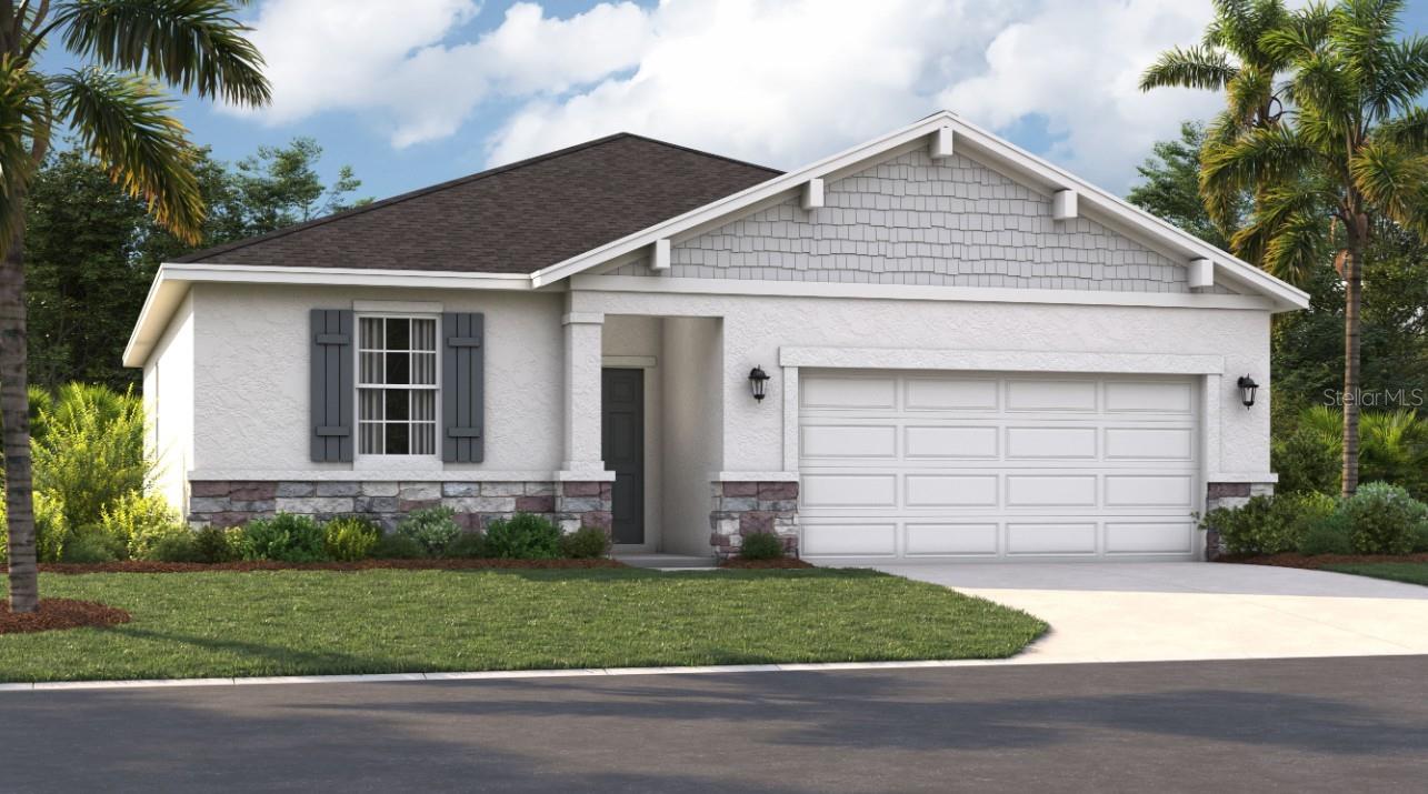 One or more photo(s) has been virtually staged. Under Construction. Experience the convenience and accessibility of this incredible location. Located off Florida's Turnpike, enjoy easy access to downtown Leesburg, Orlando, and the Mount Dora area. Running errands or grocery shopping is a breeze, as downtown Leesburg's major shops and restaurants are just minutes away. If you seek an active lifestyle and a love of the outdoors, you'll find numerous parks, lakes, golf courses, and nature preserves nearby. Soak in panoramic views from the Lake Apopka Loop Observation Tower or the Green Mountain Scenic Overlook, and visit the tranquil Flat Island Preserve—all just a short drive away! Discover a world of enjoyment and relaxation right outside your door. Relax at the neighborhood pool with cabana, play on the playground, or spend quality time with your furry friend at the dog park.
The Portland is the perfect plan to take advantage of the Florida lifestyle. In this home, guests are greeted by a covered entryway that leads to a spacious living area on the main level. No matter where you are in this space, the open floor plan is a great place to entertain family and friends. The kitchen island allows for natural movement throughout the main level, keeping the kitchen as the focal point of the home. Two spacious bedrooms share a bathroom on the main level, and the true showcase of this home is the primary suite, which offers the utmost in luxury and privacy. It has everything you need with dual vanities, a large walk-in closet, and a walk-in shower. This home is an oasis for those looking for a new construction home built for the way you live!