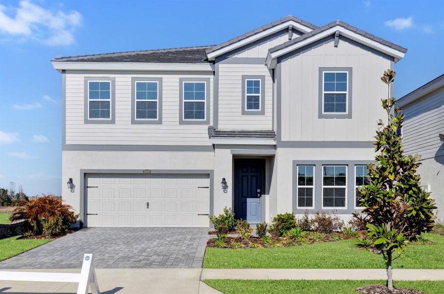 One or more photo(s) has been virtually staged. This Pelican is Ready Now! This home features Sonoma Linen cabinets, Frost Whte MSI Quartz counter-tops, Polaris Plus LVP flooring, and more. The Pelican is a refreshing, open floorplan that is just perfect for entertaining! The gracious foyer invites you to the grand room, spacious kitchen and café which overlooks the covered lanai. A formal dining room or optional den, and secondary bedroom and bath complete the main level of this floorplan. Upstairs features a large bonus room that leads to 3 spacious secondary bedrooms. The owner's retreat is tucked away at the back of the second story. The Master bath features a walk-in shower, tub and oversized walk-in closet. A convenient and spacious laundry room can be found in this level as well. Located in fast-growing Pasco County, Mirada homebuyers soon will enjoy a unique 15-acre man-made lagoon, the largest in the country! Mirada Lagoon connects residents with an amazing beach environment right in their own community to swim, kayak, paddle board and relax. The community’s multi-modal paths conveniently connect neighborhoods to additional amenities like tot lots and dog parks. Nearby services include the Mirada Publix and access to the brand-new Kirkland Ranch Academy of Innovation, opening in 2023. From high-speed action—including super-fast ULTRAFi Wifi--to leisurely strolling or floating, at Mirada you can live life to the fullest.
Images shown are for illustrative purposes only and may differ from actual home. Completion date subject to change.