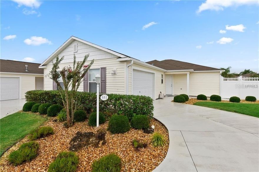 Enjoy all The Villages offers in fabulous, 3 Bedroom, 2 Bath ANNA MARIA courtyard villa in the VILLAGE OF AMELIA. One of the most popular floor plans in The Villages! Spacious corner lot in the geographic center of The Villages between 466 and 466A and a 5-minute cart ride to Lake Sumter Landing Market Square to enjoy shopping, eating and evening entertainment. Just a 2-minute walk to the prettiest neighborhood pool in The Villages (co-located with mail center). Just 3 minutes by cart to the Mallory Hill Championship Golf Course and Country Club. Open floor plan, bright and airy. Volume ceilings. Ceiling fans in every room, Bright open kitchen has center island for food preparation and/or casual dining. White cabinets, pullout drawers, built in pantry, stainless steel appliances, ceramic tile flooring, gas range. Living and dining areas with sliding glass door access to screened lanai. Very private enclosed backyard. Bright master suite looks out into tranquil back yard. Walk-in closet and double sinks in master bathroom. 2 additional bedrooms and full bathroom for guests. Garage fits one car and golf cart and still has space for storage. Laundry area has full-sized washer and dryer with large utility sink. Owner will accept small dog with $400 non-refundable pet fee. Owner pays North Sumter Utilities which includes, water, sewer, garbage and amenity fee.