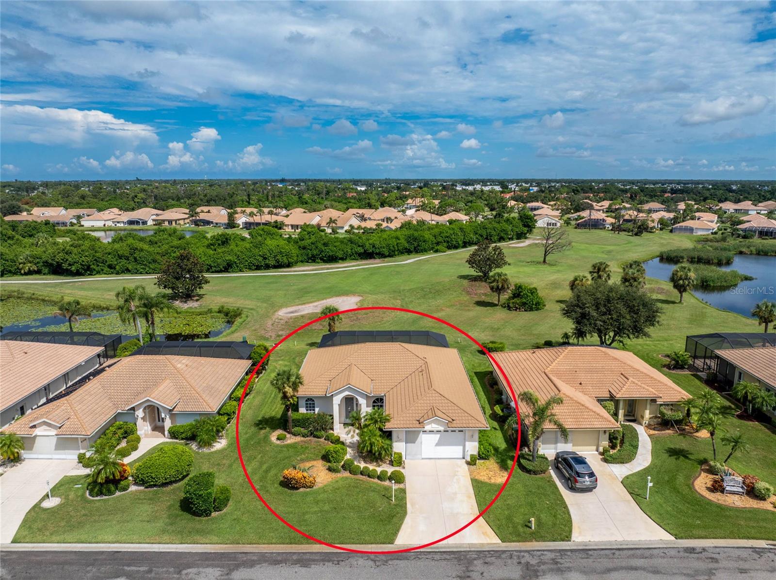 Tee up your Florida lifestyle in the Gated Golf Community of Oyster Creek! This inviting three bedroom, two bathroom home is set in the X flood zone and offers beautiful views of the 18th hole of the golf course. From the moment you arrive, you will be greeted by mature landscaping, a 2023 metal roof, a screened garage door, and a welcoming front entry that sets the tone for what is inside. The open layout makes entertaining a pleasure, with a living area, formal dining room, and breakfast nook all surrounding the kitchen. You will appreciate the abundance of white cabinetry, pantry, and plenty of space for cooking. Sliding glass doors and large windows fill the main living areas with natural light and frame gorgeous views of the pool and golf course. Tile floors throughout make upkeep simple, while plantation shutters and upgraded window treatments add a touch of elegance. The primary suite is a comfortable retreat with bay windows, French door access to the pool area, both a walk-in and a reach-in closet, a spacious walk-in shower, a garden tub, cultured marble topped vanity with dual sinks, and a makeup vanity. The two guest bedrooms are generously sized, with one featuring lanai access and a bay window, and both offering reach-in closets. The guest bath includes a step-in shower with glass doors and a large vanity. The interior laundry room provides built-in cabinets for extra storage. Step outside to the lanai where you can unwind under the covered area or take a swim in your private pool. The screened enclosure ensures your outdoor space stays comfortable. Additional features include accordion shutters for the lanai, portable generator with transfer switch, central vac, and is being sold turnkey furnished. Oyster Creek is a 24-hour gated community that offers resort-style amenities such as a heated community pool, spa, fitness center, pickleball and tennis courts, and play a round or two at the community golf course that's right outside your backdoor. Just outside the gated entrance, you can take your golf cart to Starbucks, Walmart, and other nearby conveniences. The HOA covers cable, internet, exterior maintenance, and more, giving you peace of mind. Located just minutes from Englewood Beach, Lemon Bay, and Stump Pass, and close to shopping, dining, and medical services, this home is perfect for year-round living or a relaxing seasonal getaway to escape the cold. Contact us today to schedule your private showing.