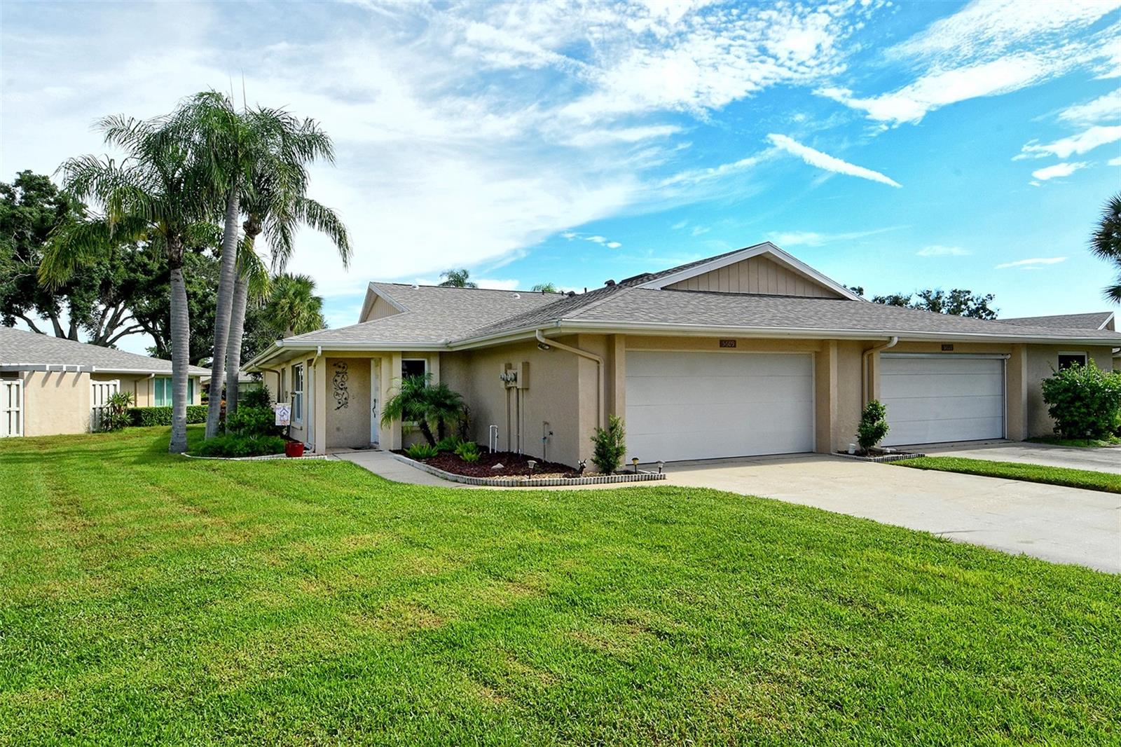 This approximately 1,600 square foot house offers two bedrooms and two bathrooms. The property features a pool for year-round enjoyment. Crown molding throughout the home adds an elegant touch. The roof is new, providing peace of mind. The air conditioning system is newer, ensuring comfortable climate control. The hot water heater is also new, guaranteeing a reliable supply of hot water. The location of this home is a desirable attribute. Ceramic tile flooring and new carpet create a welcoming ambiance. The kitchen has been updated with modern appliances and finishes. The bathroom has also been updated with a fresh, contemporary design. The homeowners association fees are low, making this an affordable option.