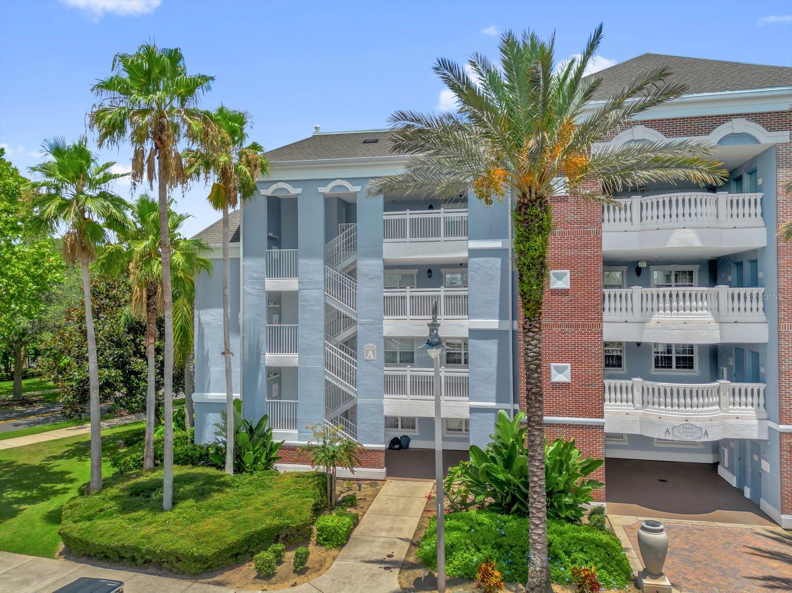 Welcome to your dream retreat at reunion resort! this beautifully appointed 3-bedroom, 3-bath condo offers 1,630 sq ft of spacious living, perfectly situated just steps away from the resort's renowned waterpark and pool area. Fully furnished and turnkey this condo is professionally decorated to meet resort rental standards; this condo is ready for immediate occupancy or rental. Equipped with hardwood cabinets, granite counter tops, and stainless-steel appliances. Interior features include high ceilings, crown molding, new laminate flooring throughout living areas and bedrooms, spacious balcony, and expansive views of the courtyard and green space both visible from living space and primary bedroom. Primary bedroom offers dual vanities, a garden tub, and shower. Located just 6 miles from Walt Disney World and a short drive to Orlando International Airport, this condo is ideal as a primary residence, vacation home, or investment property!