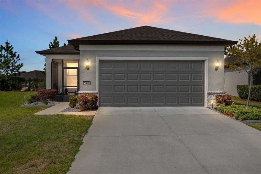 Welcome to this beautifully maintained 2-bedroom, 2-bathroom home located in the desirable Stone Creek Del Webb community. Designed for both comfort and functionality, this home offers a bright and open layout perfect for everyday living and entertaining. 
As you arrive, you’re greeted by a charming front screened porch—an ideal spot to enjoy your morning coffee or relax in the evenings. Inside, a versatile sitting area provides the perfect space for a home office, reading nook, or hobby area. 
The heart of the home features a spacious kitchen with Quartz countertops, stainless steel appliances, and a convenient breakfast bar that overlooks the combined dining and living area—creating a seamless flow for gatherings. The living room is filled with natural light and offers peaceful views of the screened back porch. The primary bedroom is generously sized and features an en-suite bathroom with dual sinks, ample space, and a large walk-in closet. A comfortable guest bedroom and a full guest bathroom provide privacy and convenience for visitors. Additional highlights include an inside laundry room, a screened back porch perfect for outdoor enjoyment and a 2-car garage. This home blends comfort, style, and easy living in a vibrant community—ready for you to move in and enjoy! DelWebb 55+ lifestyle of the Stone Creek community has many amenities including Full Service Health and Fitness/Spa Center, Heated Resort Outdoor Pool and Heated Indoor 25 meter Lap Pool, Tennis Courts, 16 lit Pickleball Courts, Bocce Ball Lanes, Basketball Court, Horseshoe Pits, Community Garden, Dog Park, Softball Field, numerous Fishing Ponds and miles of walking, biking and golf cart trails. Stone Creek is socially active with a dedicated Lifestyle Director and Spa Director and over 60 clubs and interest groups to join. Stone Creek is located within proximity to golf, shopping, dining, medical services, the World Equestrian Center, local attractions and numerous outdoor activities.