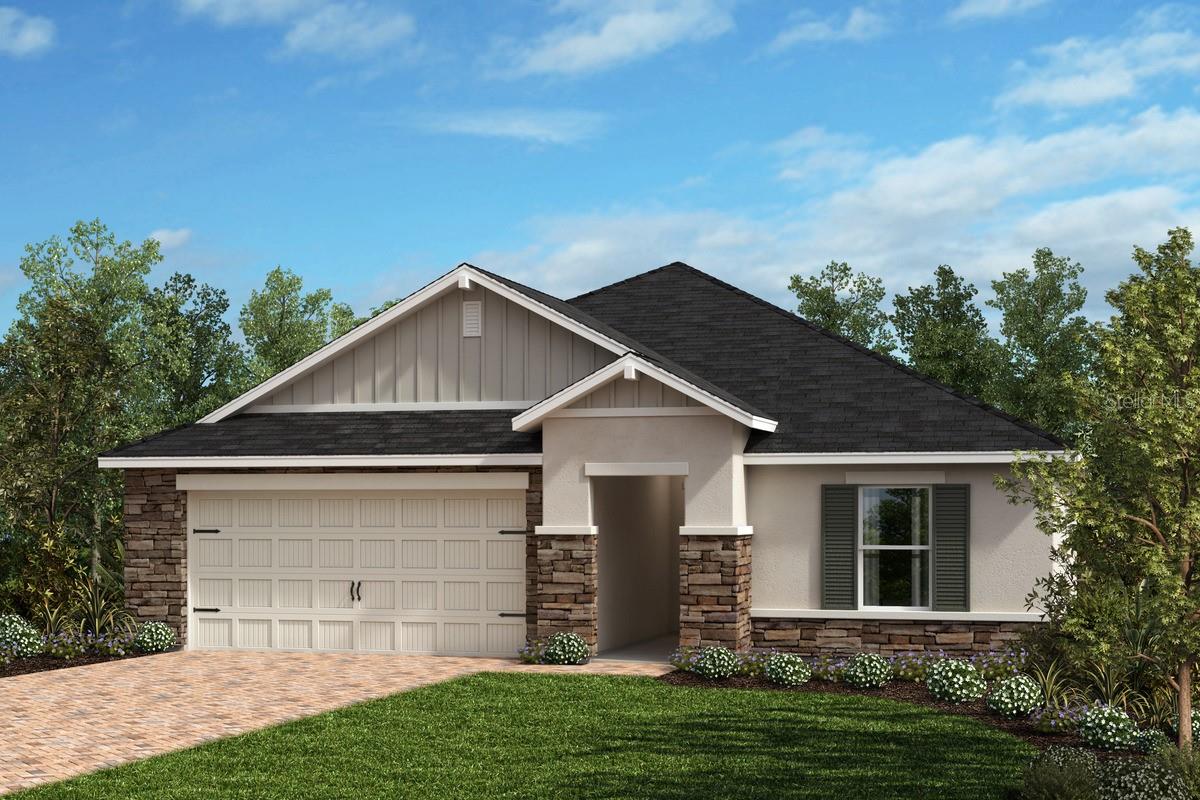 This sleek and modern single-story home offers an open-concept layout with stylish tile flooring and a spacious great room accented by soaring ceilings. A dedicated laundry room adds everyday convenience. The well-appointed kitchen features a center island, granite countertops, 36-inch upper cabinets, a Moen® faucet, a durable Kohler® stainless steel sink, and Whirlpool® stainless steel appliances. The primary suite provides a peaceful retreat with a generous walk-in closet and a private bath complete with a dual-sink vanity, linen closet, and a walk-in shower. Step outside to a covered back patio, perfect for enjoying your morning coffee or hosting gatherings with friends and family.
