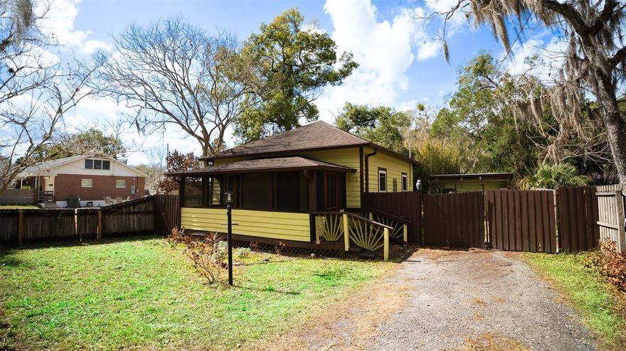 Historic 1920’s Bungalow with style and charm! Tucked away off the beaten path yet just a short stroll to Award winning downtown DeLand. Updates throughout include. Artistic touches add to this home’s personality! Offering 2 bedrooms and updated bath plus detached workshop that could become a future flex space for fitness studio or art studio. 
Great backyard is perfect for BBQs or gathering around the fire pit! Enjoy quiet mornings on the sprawling east facing front porch. 
Updates throughout make it easily insurable and ready to move in!