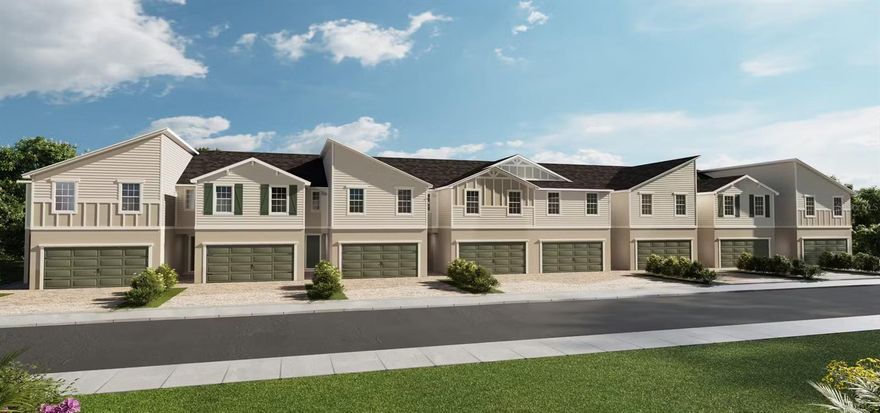 Under Construction. Beautiful new construction townhome featuring a spacious open-concept layout, 3 bedrooms, loft, and an attached 2-car garage. The main floor offers a stunning designer kitchen with quartz countertops, 36" shaker cabinets, a tiled backsplash, stainless steel Samsung appliances, and a large island overlooking the living area. Enjoy indoor-outdoor living with a triple sliding glass door leading to a covered lanai with storage. Upstairs features a flex-use loft and a luxurious owner’s suite with a walk-in closet and en-suite bath including dual vanities, glass-enclosed tiled shower, and a linen closet. Designer finishes include luxury vinyl plank flooring, Mohawk carpet, LED lighting, 2" faux wood blinds, and a Samsung washer & dryer. Energy-efficient construction provides comfort and savings. Call today to learn more or schedule a tour!