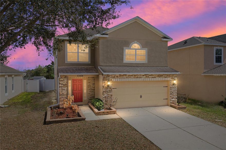 Room to live, work, and gather comfortably defines this two story Dade City home. With 4 bedrooms, 2.5 baths, a dedicated office, an expansive loft, and a 2 car garage, the flexible layout provides multiple living spaces along with thoughtful updates that give the interior a fresh, welcoming feel. An inviting first impression begins with mature trees, lovely landscaping, and a stone accented exterior that adds character and charm. Step inside to a refreshed interior featuring new interior paint, new carpeting throughout the second floor, and stylish updates homeowners crave. The first floor is designed for connected living while still offering distinct gathering spaces. The private 24x14 living room features luxury vinyl plank flooring, a ceiling fan, and a large storage closet. Nearby, a trendy half bathroom with a newer vanity and accent wall provides convenience for guests. Flow easily into the oversized eat-in kitchen, where a modern country-inspired design creates a warm atmosphere. This well-appointed space offers a central island, recessed lighting, ample storage and prep space, and views into the formal dining room. The adjoining breakfast nook leads to the walk-in pantry, adding to the everyday practicality. Just beyond, the formal dining room features a stylish shiplap-look accent wall and updated lighting. A sliding door opens directly to the screened porch, creating an easy alfresco dining option and extending the entertaining space outdoors. A dedicated office and a conveniently located laundry closet complete the first floor. Upstairs, the freshly carpeted staircase leads to an expansive open loft that offers incredible versatility. This oversized area is ideal for a media room, second living room, game room, playroom, or creative studio. The possibilities here are endless! The primary suite sits nearby and provides a comfortable retreat. It features his and hers walk-in closets and a tranquil ensuite bathroom with dual sinks, a walk-in shower, and a separate soaking tub. Three additional guest bedrooms all offer plush carpeting, ceiling fans, and built-in closets. They share a full bathroom with dual sinks and a tub/shower combination. Storage is abundant throughout the home, with multiple storage closets and built-in shelving in the garage to help keep everything organized. Relaxed living awaits outdoors in the vinyl privacy fenced backyard. Enjoy morning coffee or evening gatherings on the covered and screened porch, sit around the fire pit, or envision transforming the backyard into your own pool oasis. This home backs directly to the Burks Park recreation sports fields and offers convenient access to downtown Dade City, local schools, medical facilities, major highways, and everyday shopping and dining. Schedule your private showing today see why this home is the one for you!