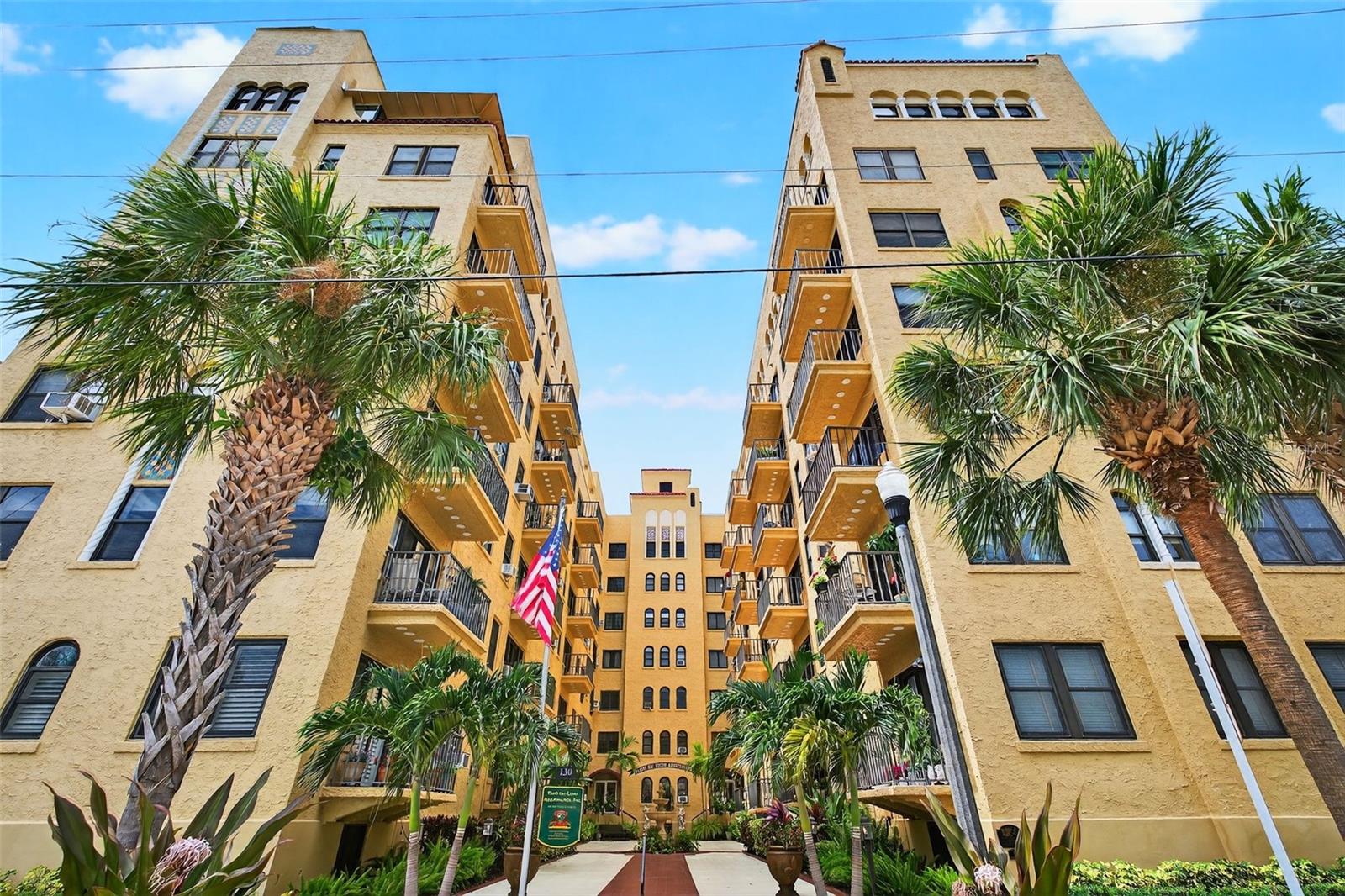 Welcome to unit 314 in the iconic Flori De Leon, 55+ with vintage charm and storeid past. Build in 1927 in Mediterranean style, this historic landmark once hosted baseball legends Babe Ruth and Lou Gehrig during spring training (so they say) and now it's ready for a new chapter. This bright 1 bedroom 1 bath offers 707 square feet of bright open living space with lots of natural light. There a two roof top terraces with the most beautiful views of the St Petersburg skyline and Tampa Bay. Enjoy amenities like a fitness room, laundry facilities, bike storage, and secured entry. The unbeatable location puts you just blocks from Beach Drive, the Saturday morning Market, museums, waterfront parks, dining and boutique shopping. This is not just a home - it is a chance to own a piece of St Petersburg history.