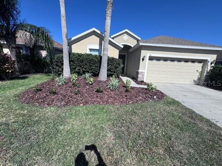 Breathtaking view from the screened in porch, of this lake front estate located in Village of Bridgewater. This 4-bedroom, 2 bath home features open layout with architectural touches throughout. The kitchen features granite countertops, stainless steel appliances and eat in space, yet its flows into the large family room. There are brand new LVP floors in the living areas, tile in wet areas and brand-new laminate in bedrooms. The master bedroom is spacious, and the master bath has a spa, dual sinks, and walk in closet. The community features great amenities, like 5 lakes great for fishing or canoeing. A fantastic clubhouse with fitness center, playground, tennis courts, basketball court and resort-style pool. Call today for a showing.