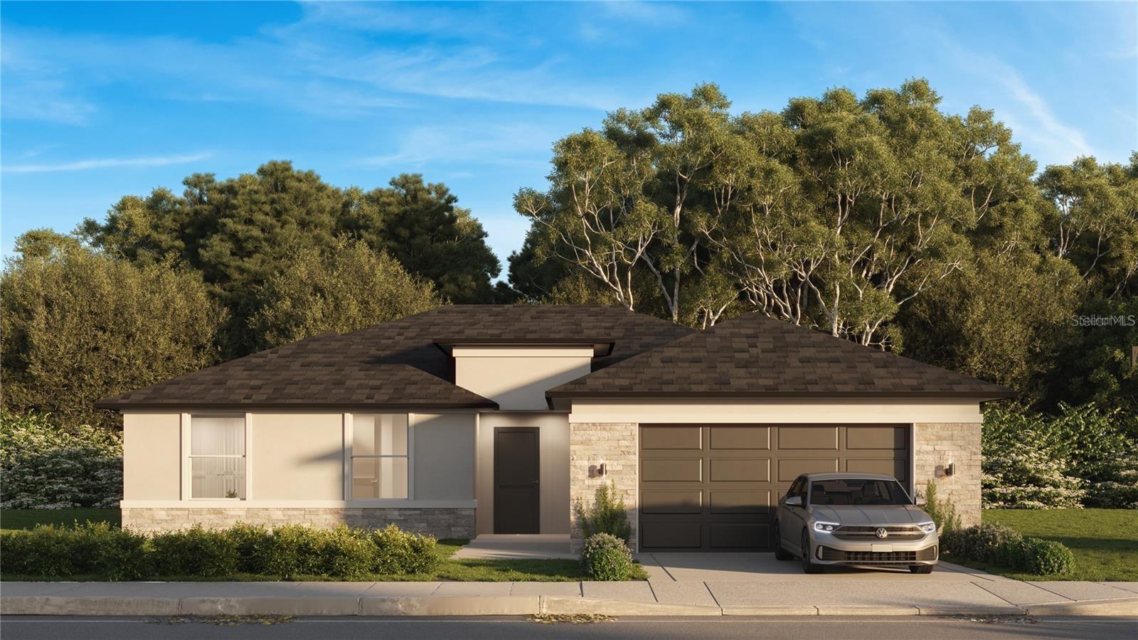 Under Construction. BUILDER WILL CONTRIBUTE UP TO $15,000 TOWARDS BUYERS CLOSING COSTS/PREPAIDS AND/OR A MORTGAGE RATE BUYDOWN (with a preferred lender). * PICTURES ARE FOR ILLUSTRATION PURPOSES ONLY. Home is located in a Cul-de-sac. Once you walk past the stone front facade and see the soaring 9+ foot ceilings and the extra-large (8 foot) slider you won't want to leave! The beautiful kitchen is a cook's dream. Quartz counters atop solid wood cabinets with soft closed doors and drawers with elegant hardware. A center island completes this dream room. You won't believe the huge pantry and laundry areas tucked away and out of sight. The Primary bedroom is spacious and has a top tier bathroom with a tiled walk-in shower, dual sinks and a massive walk-in closet and separate toilet room. There are 3 more spacious bedrooms. The entire family can comfortably spread out in the expansive great room. There is solid surface flooring throughout the home for easy cleaning. Upgraded raised height vanities and toilets in all bathrooms. Extra-large covered lanai for enjoying the Florida weather. Don't miss out on this incredible opportunity to own this beautiful home. Call Today!!! Come visit us at our model home at 159 Bird of Paradise.