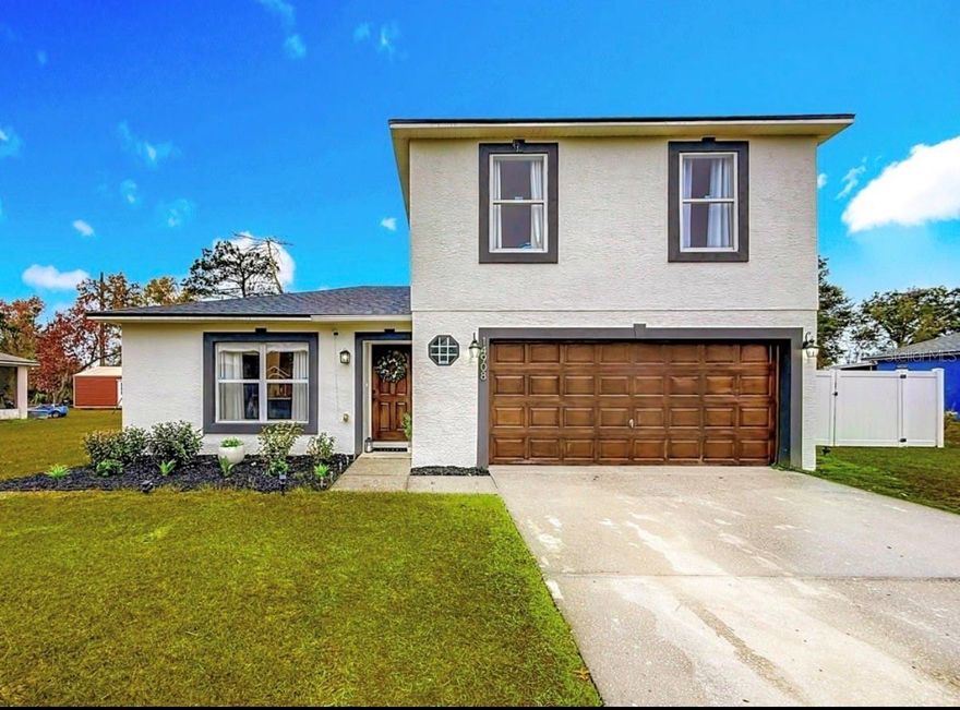 $15,000 BUYER CREDIT OFFERED — use toward closing costs, rate buy-down, or upgrades!

Major upgrades for peace of mind include:

- New HVAC (2026)
- New Water Heater (2026)
- New Roof (2025)

Welcome to this fully rehabbed 4-bedroom, 3-bath home located in a quiet, peaceful neighborhood that offers both privacy and everyday convenience. Designed with a modern farmhouse aesthetic and an open, spacious floor plan, this home is completely move-in ready.

The brand-new kitchen is a true centerpiece, featuring quartz countertops, soft-close drawers and cabinetry, stainless steel appliances, a walk-in French door pantry, and a dedicated coffee/wine bar. A motion-sensor kitchen sink adds a sleek, modern touch and everyday convenience.

All bathrooms are completely new, showcasing elegant marble countertops and tile flooring, creating a clean, spa-like atmosphere throughout the home.

The great room features luxury vinyl plank flooring, combining durability with modern style and providing a seamless flow through the main living space.

This thoughtfully designed layout includes two master bedrooms with ensuite bathrooms, including a downstairs master perfect for a mother-in-law suite, private guest space, or home office. Upstairs offers three additional bedrooms, including two spacious guest rooms that share a hallway bathroom with a shower/tub combo, plus an impressive primary suite with a customized walk-in closet and a dual-sided shower.

Enjoy outdoor living in the fully fenced backyard with a 6-foot vinyl privacy fence, a spacious patio ideal for entertaining and recreation, a central firepit, and a children’s playset — perfect for gatherings and relaxation.

Ideally situated adjacent to schools and shopping, just 7 minutes from I-75, and a short drive to downtown Ocala. Take advantage of Ocala’s famous natural springs, scenic trails, parks, equestrian attractions, and vibrant local dining and events.

Stylish, spacious, and perfectly located — schedule your private showing today and take advantage of the $15,000 buyer credit!