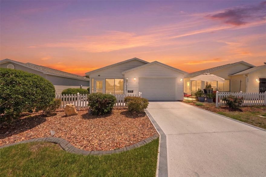 Welcome to this beautifully maintained Cabot Cove Patio Villa in the highly desirable Village of Alhambra, where comfort, convenience, and value come together to create the perfect Florida retreat. Tucked away in a quiet, secluded, low-traffic location, this immaculate 2-bedroom, 2-bath home offers peaceful living while still being just minutes from Spanish Springs Town Square, The Savannah Center, and El Santiago Recreation Center. Shopping, dining, nightly entertainment, golf, and recreation are all right at your fingertips.

From the moment you step inside, you’ll appreciate the bright, inviting feel of this move-in ready home. New luxury vinyl plank flooring installed in 2022 adds both beauty and durability throughout the main living areas, while the open floor plan creates a warm and welcoming atmosphere perfect for everyday living or entertaining guests.

The kitchen has been thoughtfully updated with additional cabinetry for enhanced storage and functionality, along with attractive new laminate countertops that provide a fresh, modern look. Both bathrooms have also been tastefully updated with matching laminate countertops, giving the home a cohesive and well-cared-for feel throughout.

One of the standout features of this villa is the enclosed lanai with its own AC, creating valuable year-round living space ideal for relaxing with a morning coffee, reading a book, entertaining friends, or simply enjoying the Florida lifestyle in comfort.

This home also offers exceptional peace of mind with numerous important updates already completed, including a new roof in 2019, AC in 2014, water heater in 2016, and a new garage door with opener. The Whirlpool washer and dryer are approximately 5 years old.

The oversized garage is another rare bonus, offering room for both your car and golf cart, plus additional storage space. And to make this opportunity even better, the sale includes a 2019 Yamaha golf cart so you can immediately begin enjoying The Villages lifestyle.

With the bond already paid, major updates already completed, tasteful improvements throughout, and an outstanding location close to some of The Villages’ most popular amenities, this beautifully maintained Colony Patio Villa represents exceptional value and an incredible opportunity to enjoy Florida living full time or seasonally.