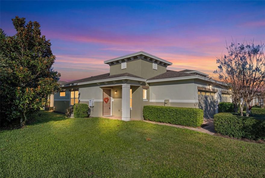 Wonderful gated DEL WEBB community for 55 and over active adults . Twin Lakes offers several pools, a 20,000 sf clubhouse, Tennis, access to a gorgeous lake for kayaking or boating, lap pool, fitness center with sauna, game room, pickleball courts, putting greens.
Excellent private and quieter location !!Very immaculate open and bright unit is very beautifully updated and offers a screened patio and an oversized private corner lot location where you can walk to the community pool and lake. This pet free home offers nice interior features such as stone counters, plantation shutters throughout, many windows for additional sunlight, utility sink in laundry room with lots of counter space. Nice master bath with upgraded build in closet! 1.5 car garage with upgraded finished flooring and additional space for a golf cart. Attic access! Washer , Dryer, Refrigerator and hot tub stay!! Oversized screened in corner patio with curtains for additional privacy and beautiful stone flooring . Master bedroom offers tray ceilings, large windows with plantation shutters and oversized master bath with double sinks , upgraded wall shower tile and walk in closet. Kitchen offers a gas stove, nice sized walk in pantry and several large stone counter tops and cabinets.  Guestroom has a modern ceiling fan, wall closet and another full bath with upgraded wall and floor tile. Hoa offers night patrol security, exterior maintenance includes the roof, exterior paint and lawn care. Shopping is only 1.5 miles away. Also nearby is Lake Nona medical City and Orlando international airport.