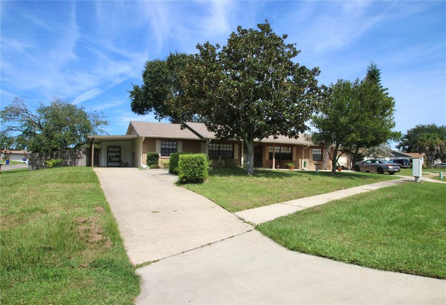 Discover this charming half duplex in the tranquil Pelican West subdivision, ideal for first-time buyers, snowbirds, or investors. Recently updated throughout, and featuring a NEW ROOF and enclosed backyard, this inviting home features warm tile plank flooring in the Living Room, creating a cozy atmosphere. The kitchen includes a breakfast bar, oak cabinets, and an adjacent laundry closet for added convenience. The spacious Florida room is perfect for entertaining family and friends. A 9x9 shed provides extra storage and room for gardening tools. The voluntary HOA offers access to a clubhouse and pool, enhancing your leisure options. Conveniently located minutes from grocery stores, banks, dining, with easy access to I-95 and only 20 minutes to the (New Smyrna) beach. Easy to show — schedule an appointment with 24 hours’ notice.