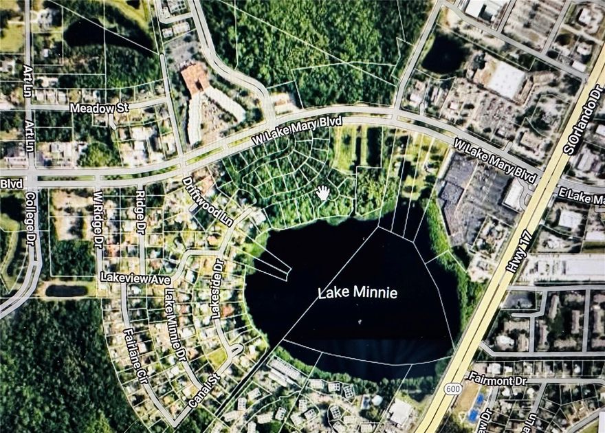Huge Price reduction! Last remaining parcel to settle an estate. 9.62 acres adjacent to Lake Mary Blvd and Lake Minnie.  Owner Financing is a Possibility. Bring your Imagination. Beautiful Lakefront in the Heart of Town. Property is also accessible from Lakeside Drive.