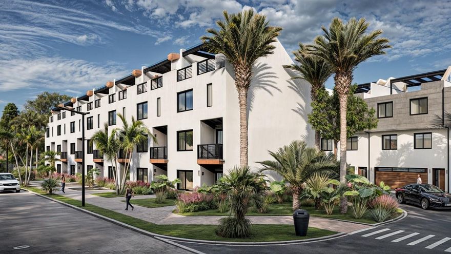 Pre-Construction. To be built. NEW CONSTRUCTION...These modern 3 story townhomes will be located in the heart of Lakewood Ranch on the 153 acre Lake Uihlein.  Located in Lakewood Ranch Mainstreet.  Literally steps away from shops, restaurants, the movie theatre and Lakewood Ranch Hospital.  First floor has a spacious 2 car garage and bonus room.  The second floor has one bedroom, one full bath, kitchen and living room with a nice deck.  Third floor has another bedroom with ensuite bath, and the master bedroom and master bath.  Finally, make your way up to the roof top deck with an optional veranda roof and outdoor kitchen.  Take in the views of the lake from here!  Other options for each townhome include and elevator to each floor, if an elevator is not selected, there will be a closet on each floor where the shaft is, so extra storage!  Estimated completion date for phase 1 is May 2026.  First phase consists of 19 units, with 12 along the lake and 7 units along Rodeo Drive.  Reserve your unit now, with no obligation!