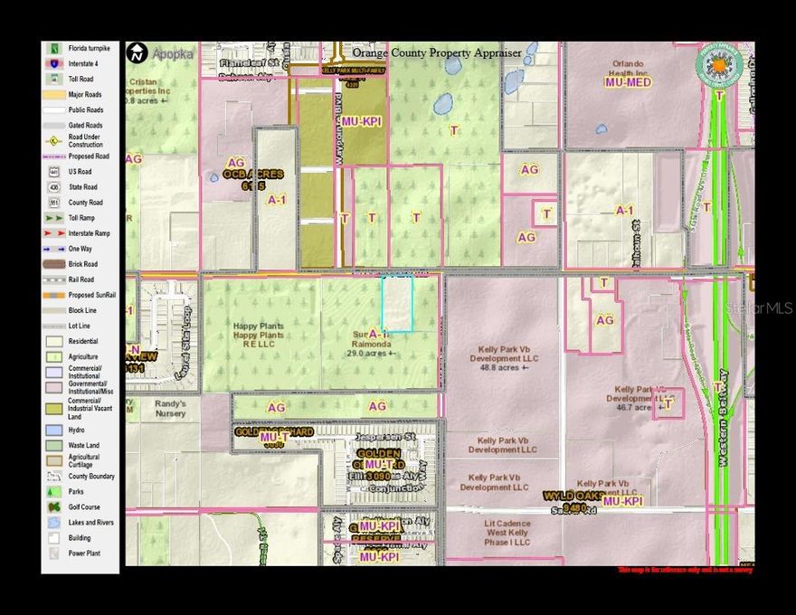 Under contract-accepting backup offers. Excellent location in booming area of Apopka NW Orange County in the area referred to as the Kelly Park
 Interchange- KPI District. This 4.81 acre parcel is located just west of 429 Beltway interchange and the New
 Publix Shopping Center with 100's of new homes and apartments currently under construction. Directly off
 Kelly Park Rd. in Apopka with 330 ft of frontage. Super High Traffic Area. Future Land use retail, Multi
 Family,or mixed use.
