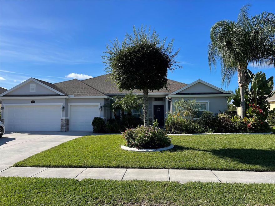 STUNNING HOME IN DESIRABLE SUGAR MILL GARDENS! Completed in 2013, this spacious home offers 4 bedrooms, 3 baths, 3 car garage, and large screened in lanai. This home features a split floorplan, recessed lighting, 9' ceilings, large walk-in closets, and granite counter tops in the kitchen with custom cabinet pull outs and a large pantry. Fourth Bedroom offers private ensuite bathroom. Fabulous master retreat with tray ceilings, a sitting room, 2 walk in closets, and a master bath offering 2 vanities, a garden tub, and a large walk in shower. Exterior motion detection lighting and fruit trees. Close to the beach, shopping, and dining. This well cared for home will not last long! ;Water: City