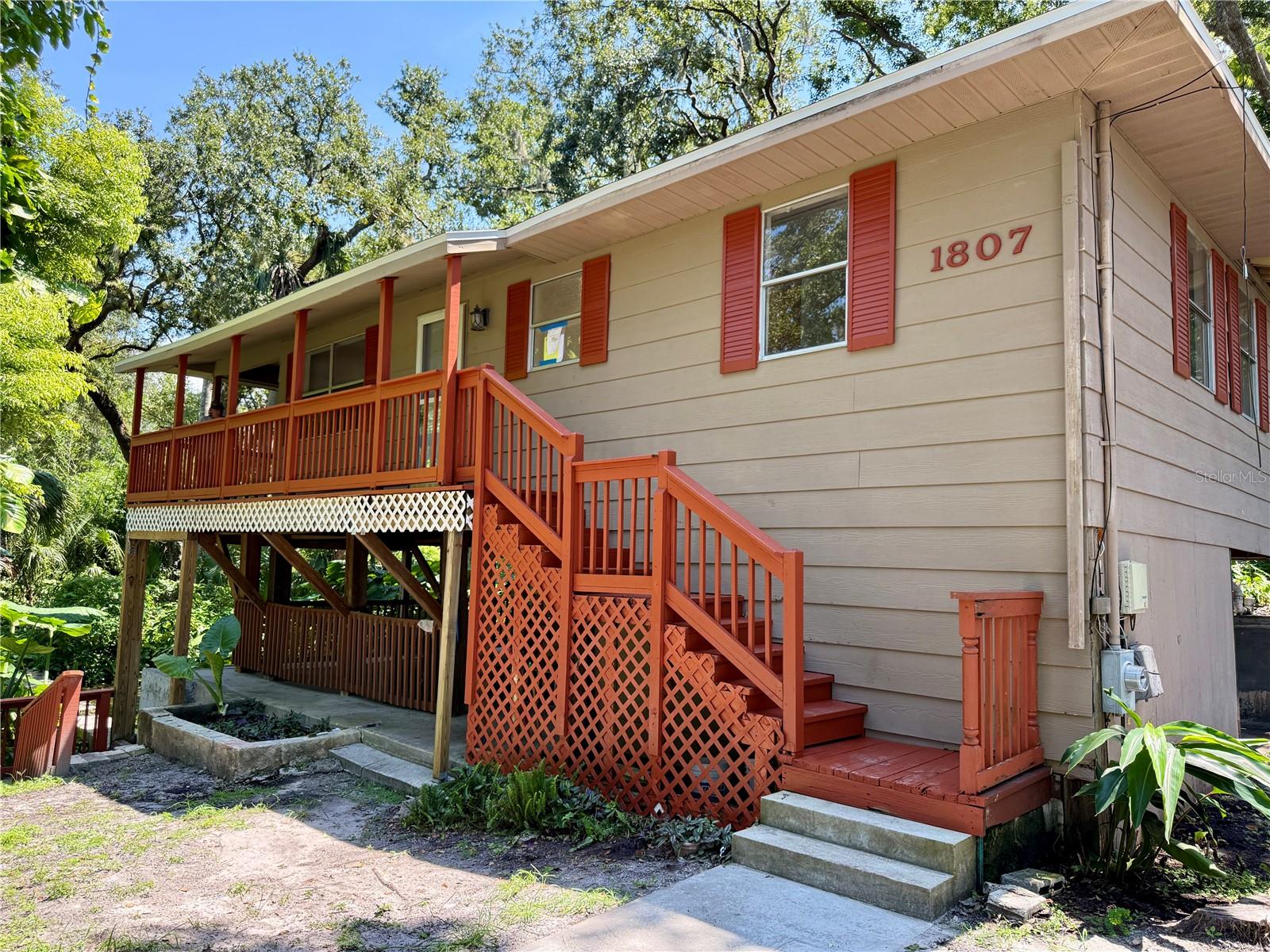 Talk about one of the more unique properties in Seminole Heights. This stilt house is tucked away off the main road in what almost feels jungle like. Beautiful plants overlooking the spring that runs through the middle of the property. You can hear the water going by at a slow rate on the balcony or you can sit right next to it in the gazebo