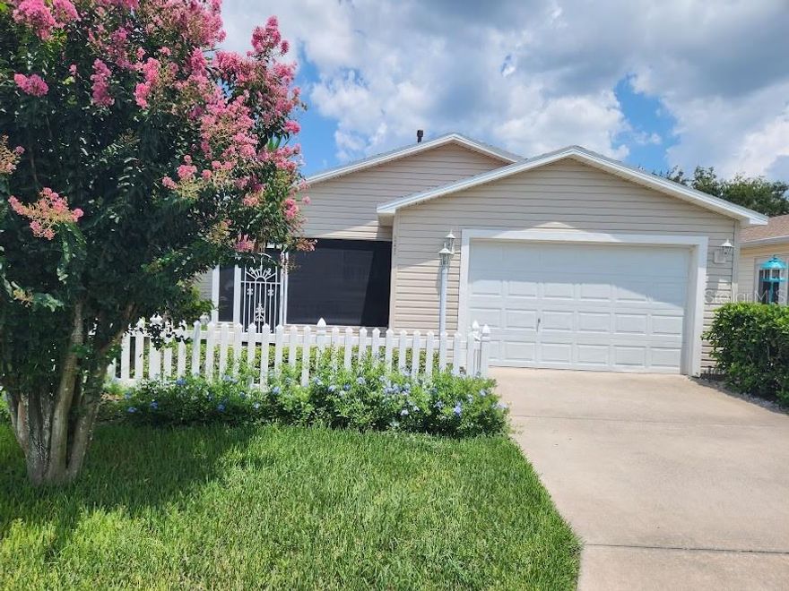 Turnkey Patio Villa -

located north of Hwy 466 near Nancy Lopez Country Club.

Newly remodeled, modern, charming 1 bedroom, 1 bathroom, with a screened-in lanai and attached garage. The front door has both a Schlage nickel plated electronic combination dead bolt entry as well as a traditional keyed door lock. There is a sliding glass door and a sliding screen door to the outdoor private BBQ grilling area.

The large backyard (visible through the bedroom window and the living room window) provides a completely private view (you are not looking at someone else's Villa). There is very little traffic on the cul-de-sac street and great neighbors. The Villa is located near several Executive golf courses and the Chatham and Calumet Grove recreation centers and swimming pools.  The nearby Publix shopping center and drug stores are accessible by golf cart. There are no barking dogs, no sewage plant smell, and no pickle ball noise.

The Villa has a new roof installed in November, 2022.

Inside, the popcorn ceiling has been removed and replaced with a smooth white ceiling. The walls are freshly painted in a sea-salt color throughout house. The doors and trim work are newly painted white. The bedroom has a king size bed with a walk-in closet. There are 2 wall-mounted smart TVs, Wi-Fi enabled by fiber optic, with concealed electrical or cable wires. The living room has both a high-quality sleeper sofa and a Murphy bed (the Villa sleeps up to 6 people).  

Remodeling also included new brushed nickel ceiling fans, new white electrical light switches and white electrical outlet sockets (two with C-style cell phone chargers.

The bathtub has safety grab bars and a new shower head. The window treatments are classy, upgraded window blinds and window drapes.  

The exterior screens on windows and the lanai have been replaced. The lawn has newly sodded grass in front, side and back of house. All this maintenance has been done for you to enjoy.